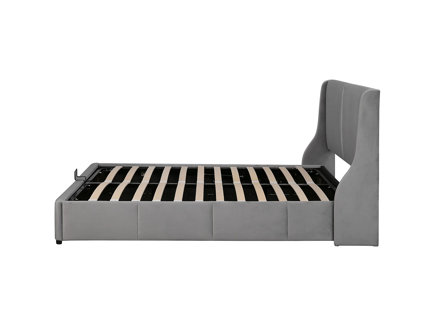 Cama contenedor 140x190 cm - cama acolchada - cama con función hidráulica - forma de oreja - terciopelo - gris