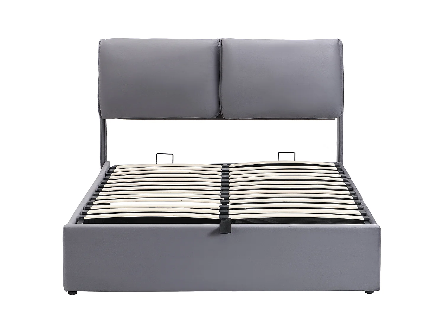 Lit coffre 140x190 cm - Lit adulte avec 3 tiroirs, coffres de rangement et tête de lit - Velours - Gris