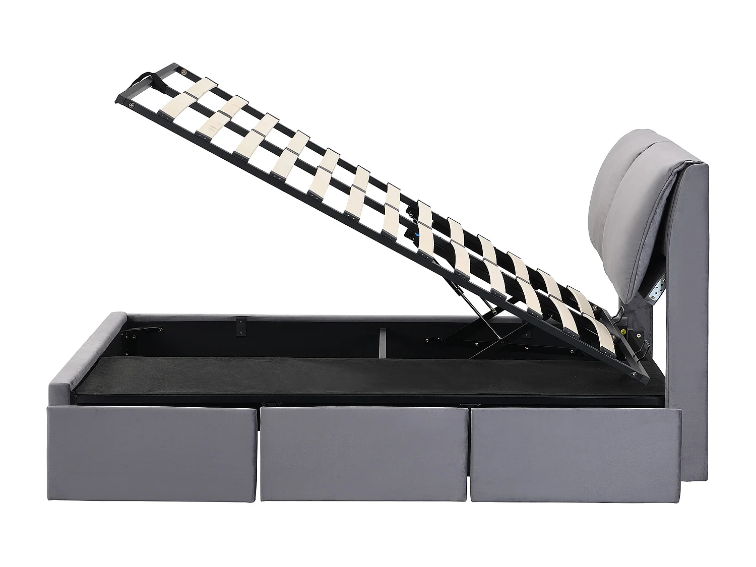 Cama con almacenaje 140x190 cm - cama acolchada con 3 cajones, cómodas y cabecero - terciopelo - gris