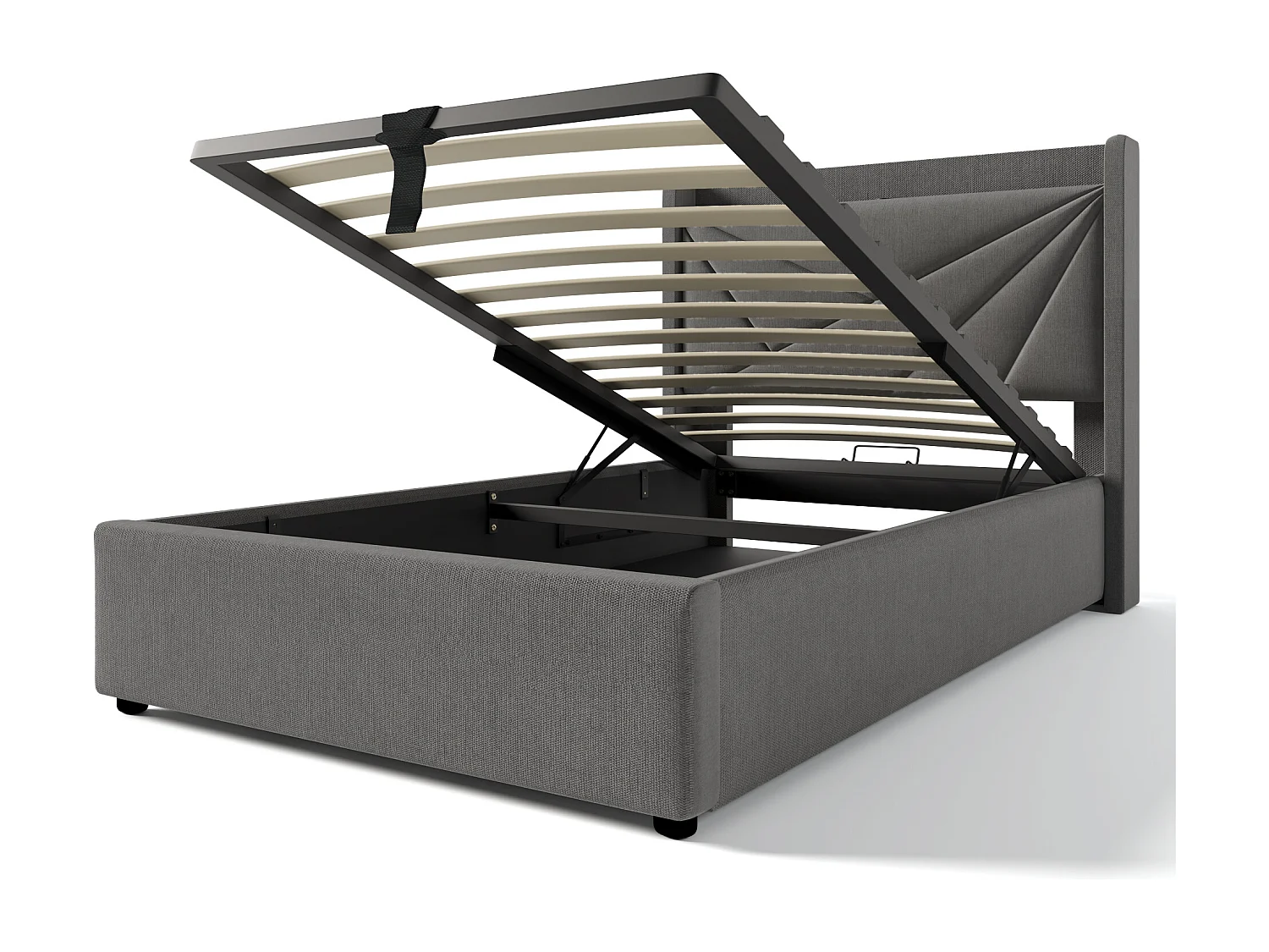 Lit coffre 90x200 cm - lit double capitonné avec tête de lit avec chargement USB Type C - lin - gris - sans matelas