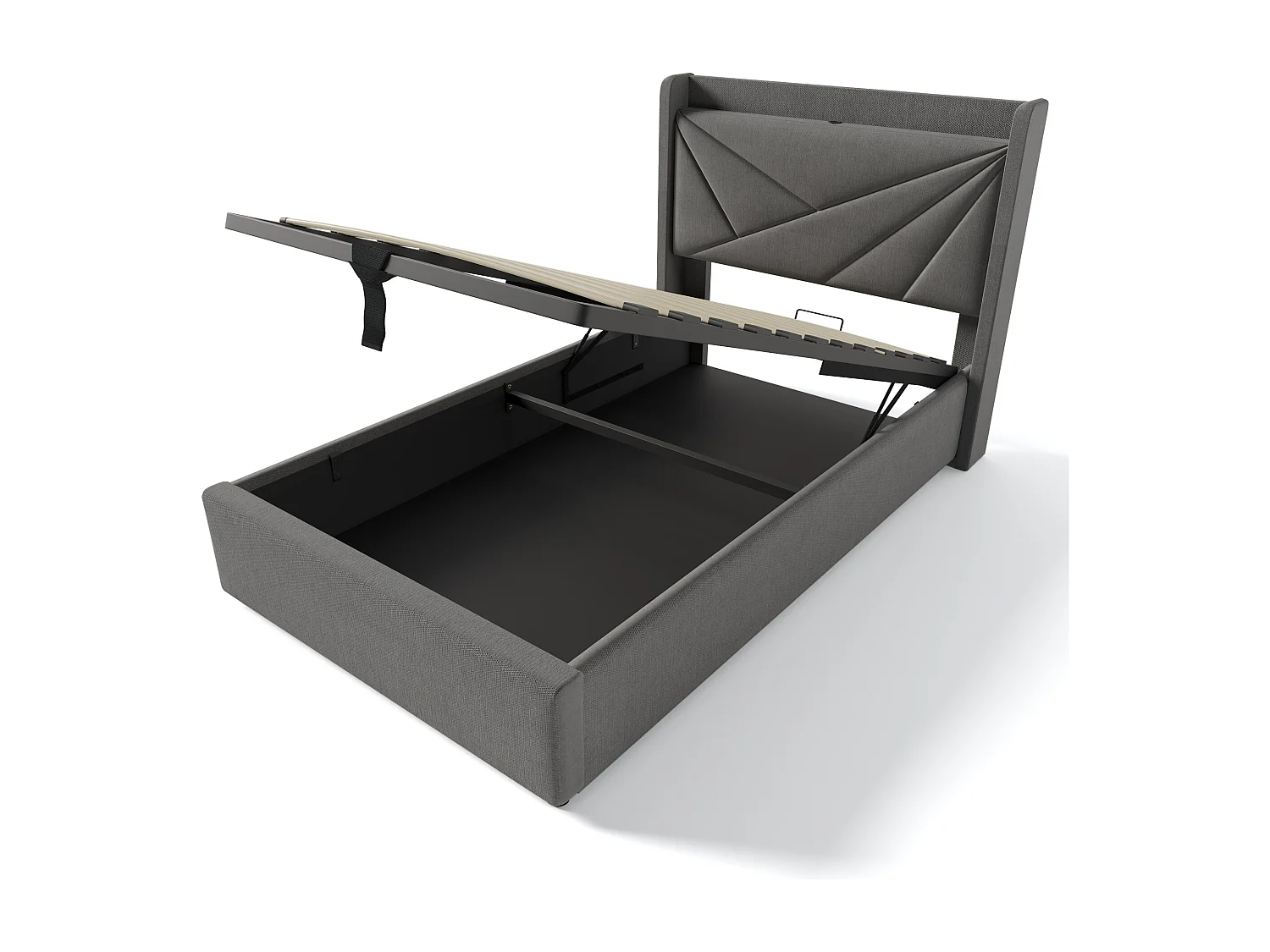 Lit coffre 90x200 cm - lit double capitonné avec tête de lit avec chargement USB Type C - lin - gris - sans matelas