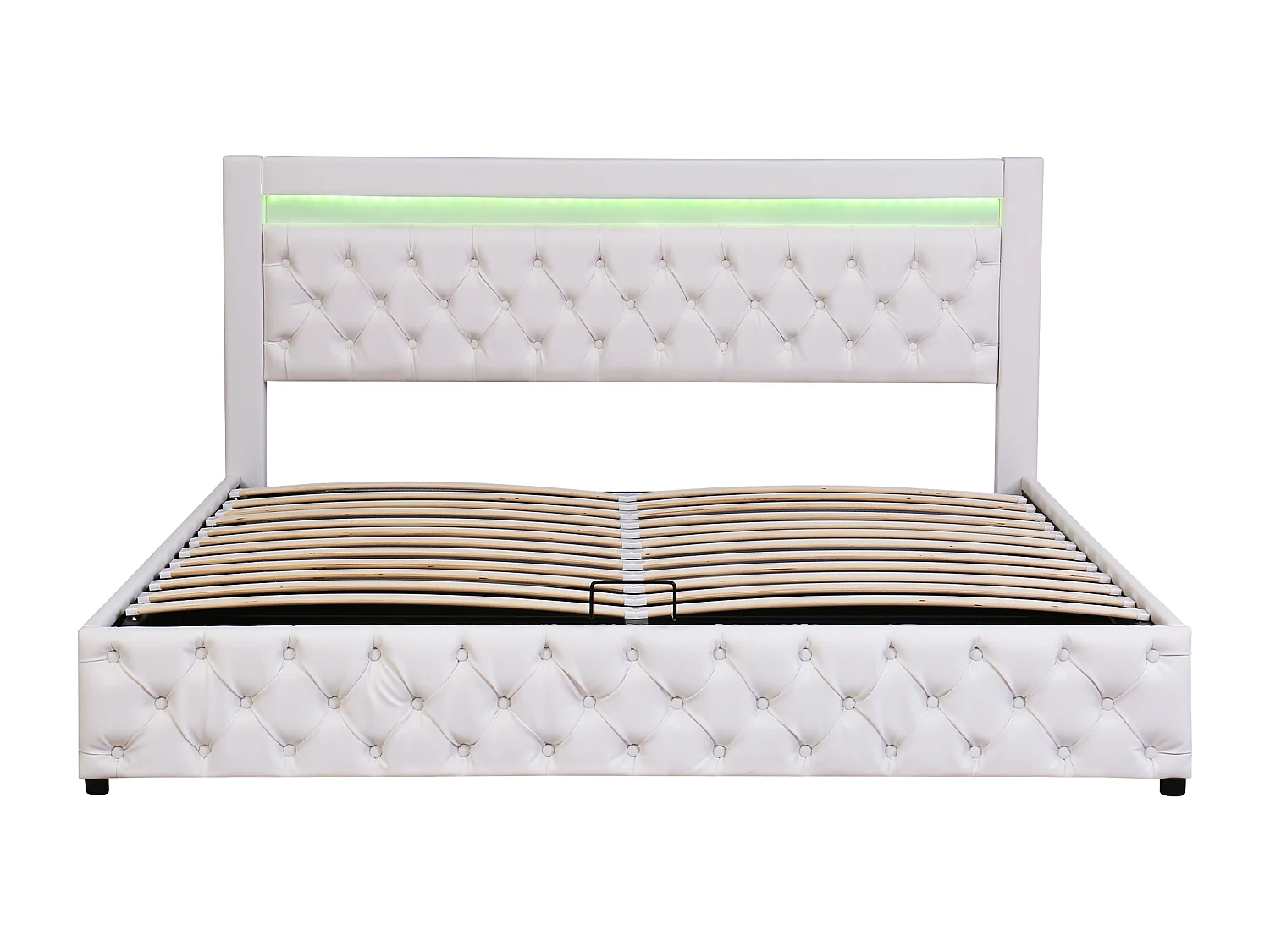 Lit coffre 180x200 cm - lit double avec sommier à lattes, rangements et éclairage LED - PU - blanc