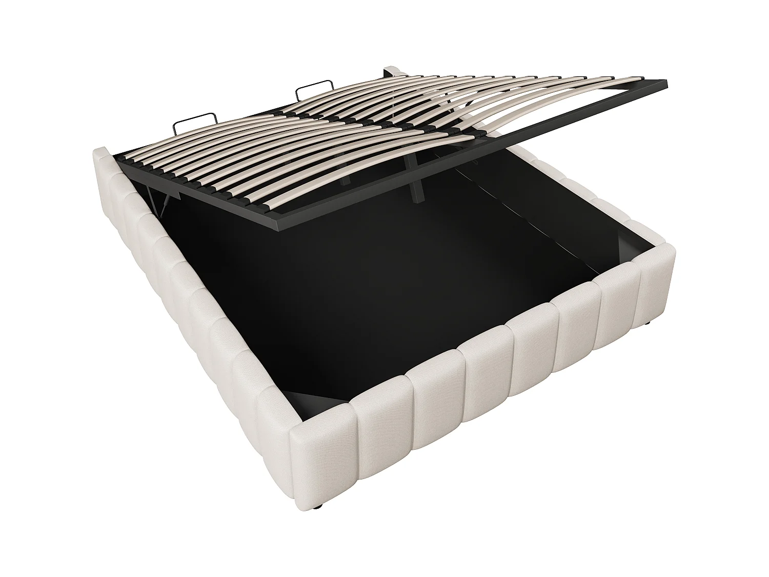 Letto contenitore minimalista 140x200cm in lino beige senza testiera con contenitore idraulico (senza materasso)