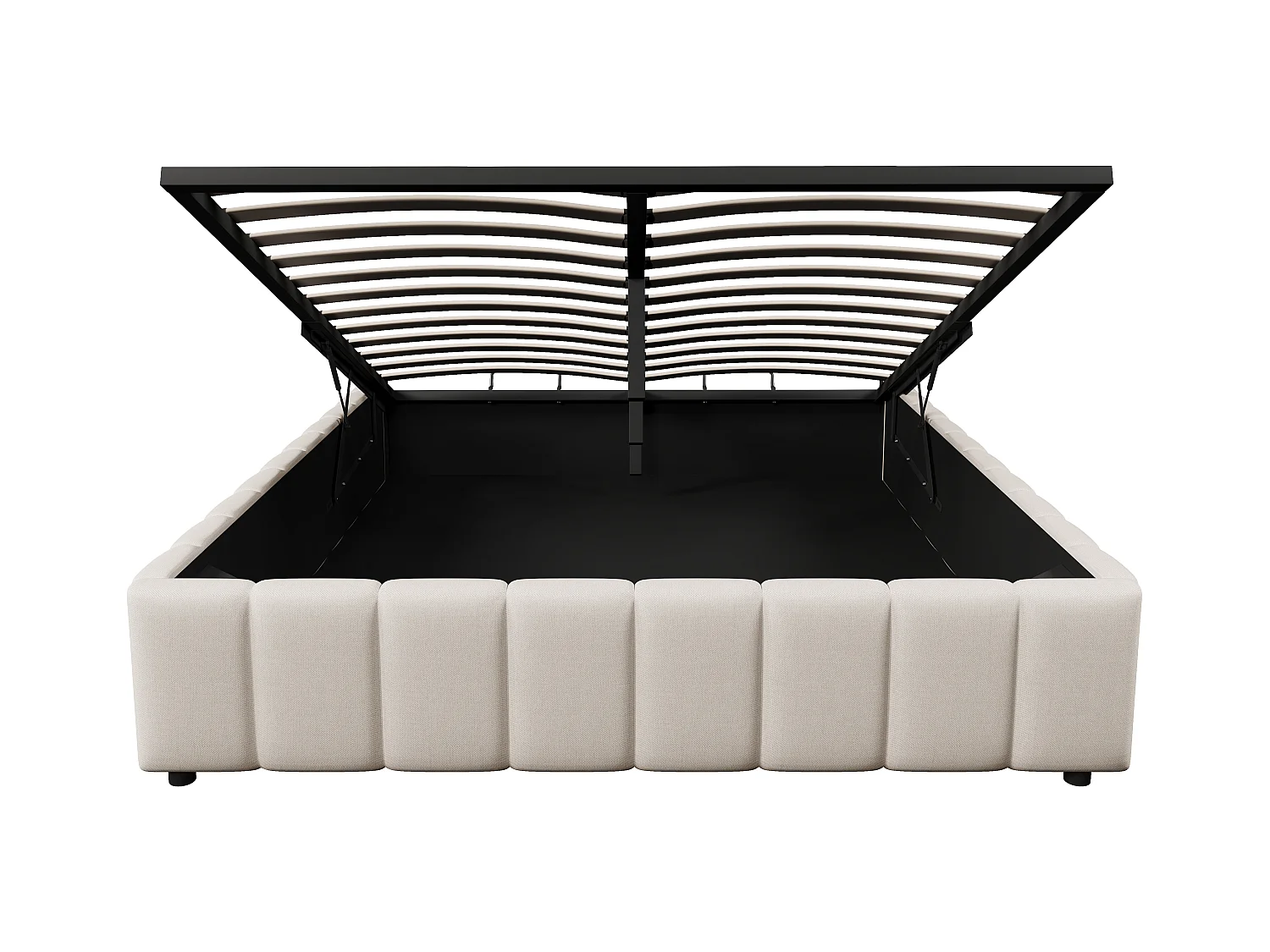 Letto contenitore minimalista 140x200cm in lino beige senza testiera con contenitore idraulico (senza materasso)