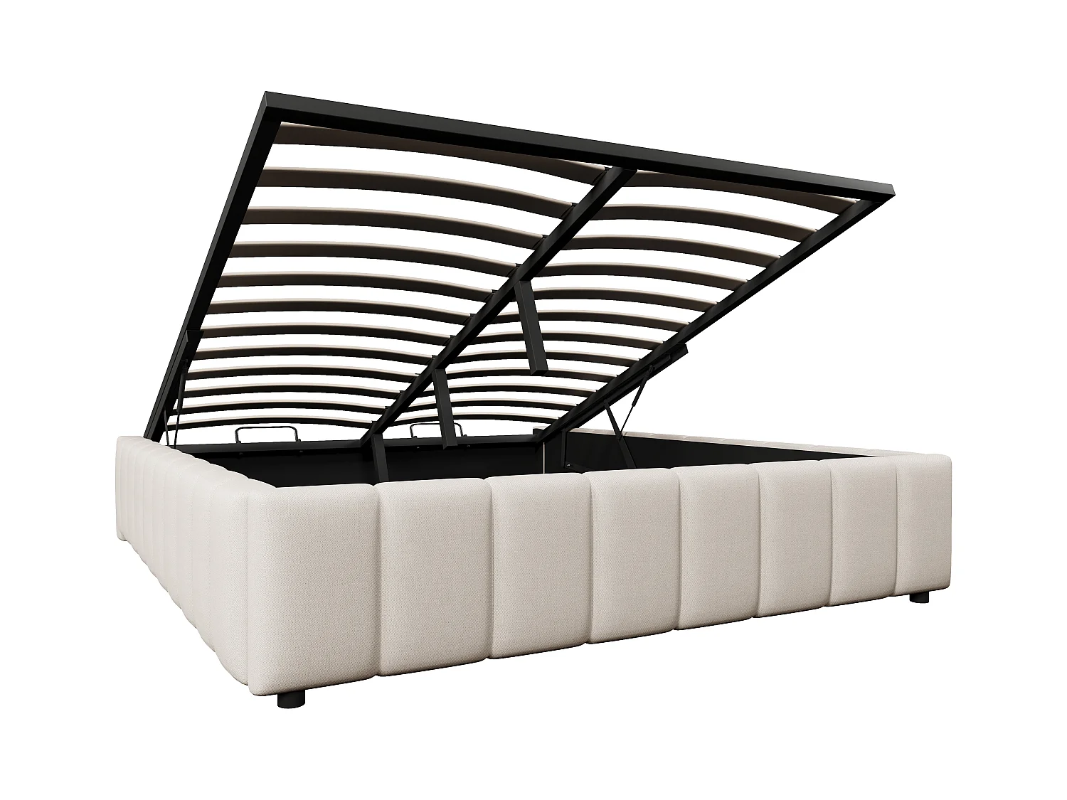 Letto contenitore minimalista 140x200cm in lino beige senza testiera con contenitore idraulico (senza materasso)