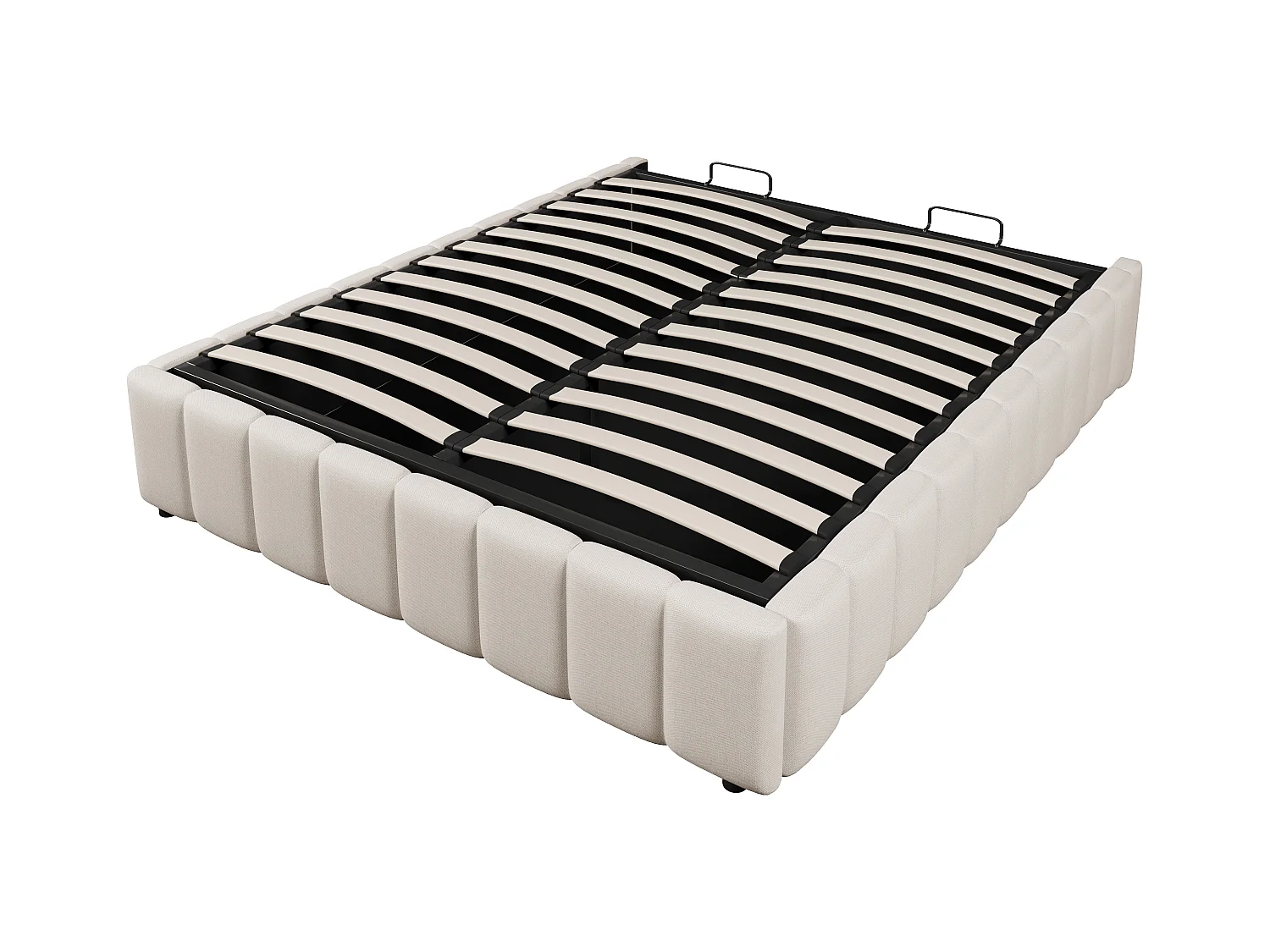 Letto contenitore minimalista 140x200cm in lino beige senza testiera con contenitore idraulico (senza materasso)