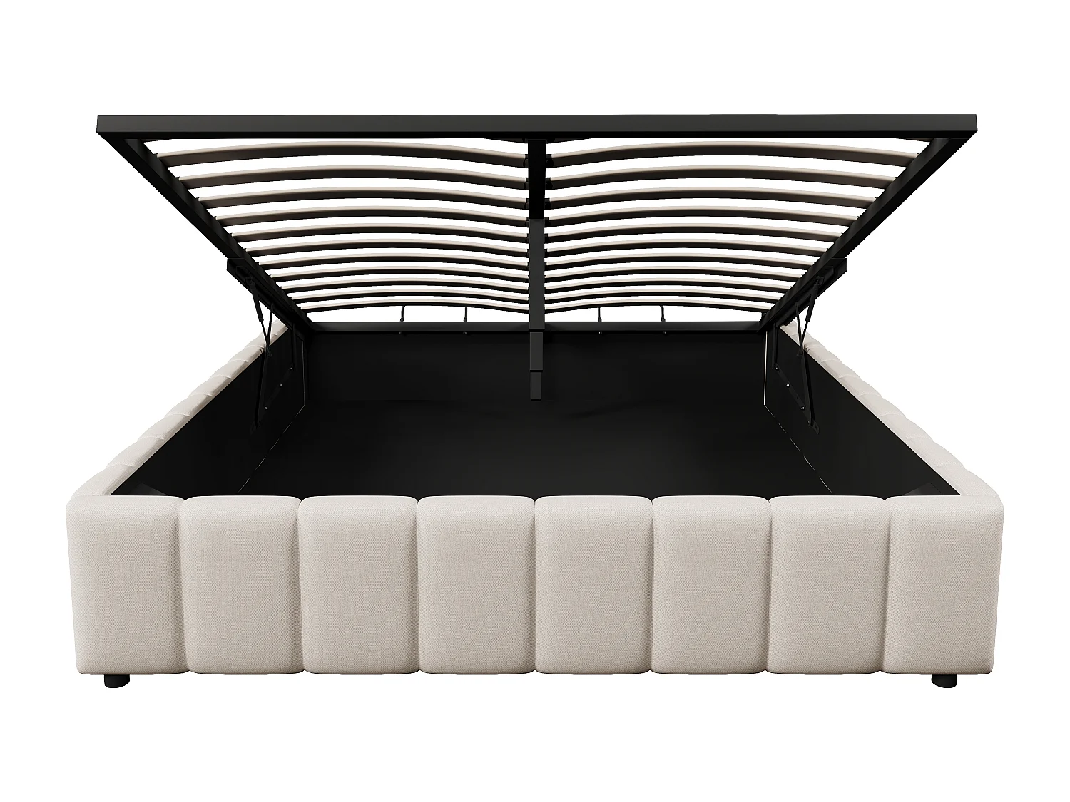 Cama baúl 140x200 cm minimalista, en lino beige sin cabecero con almacenamiento hidráulico (sin colchón)