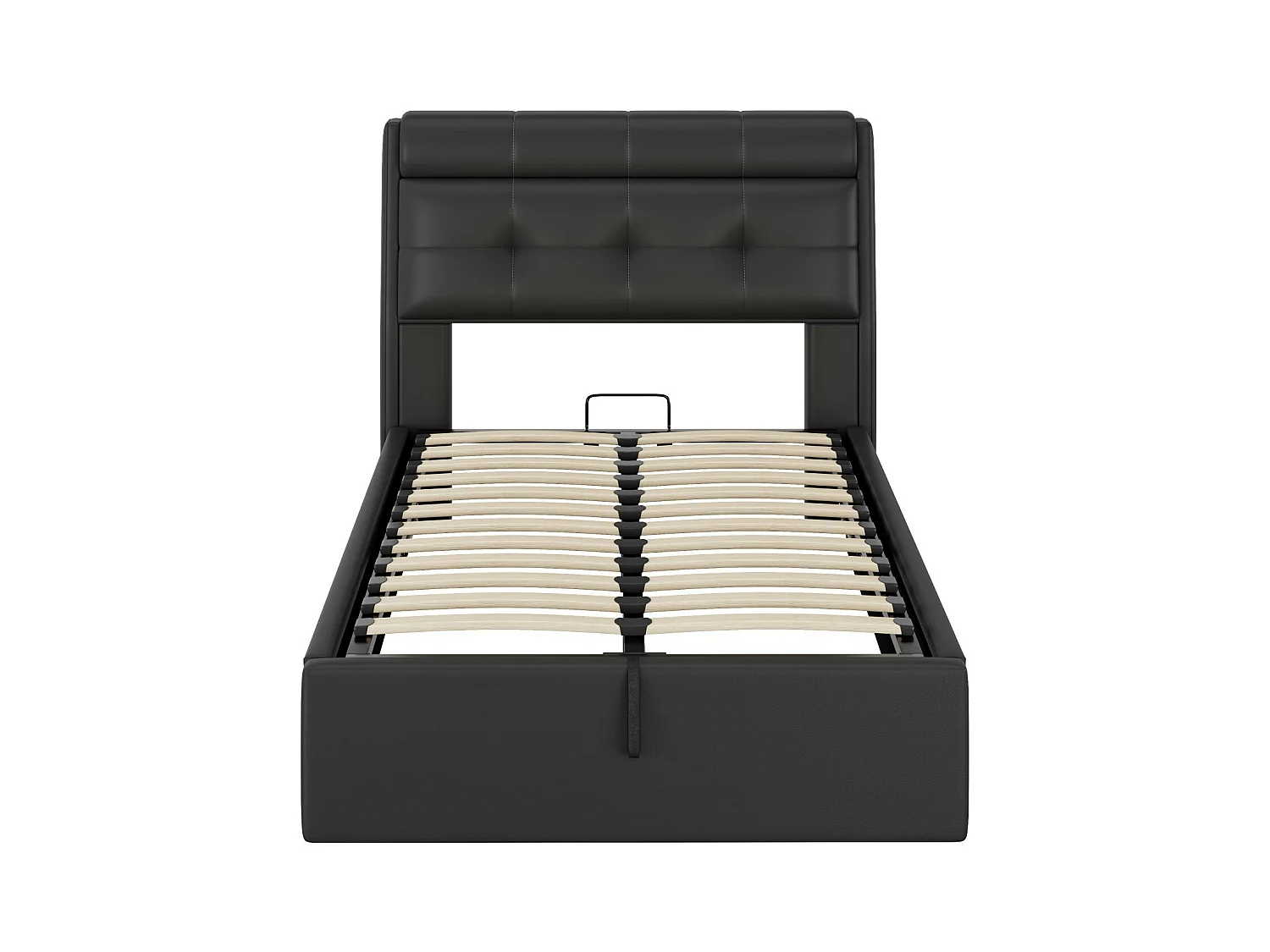 Lit coffre 90x200 cm - lit capitonné avec sommier à lattes et tête de lit coffre - PU - noir - sans matelas