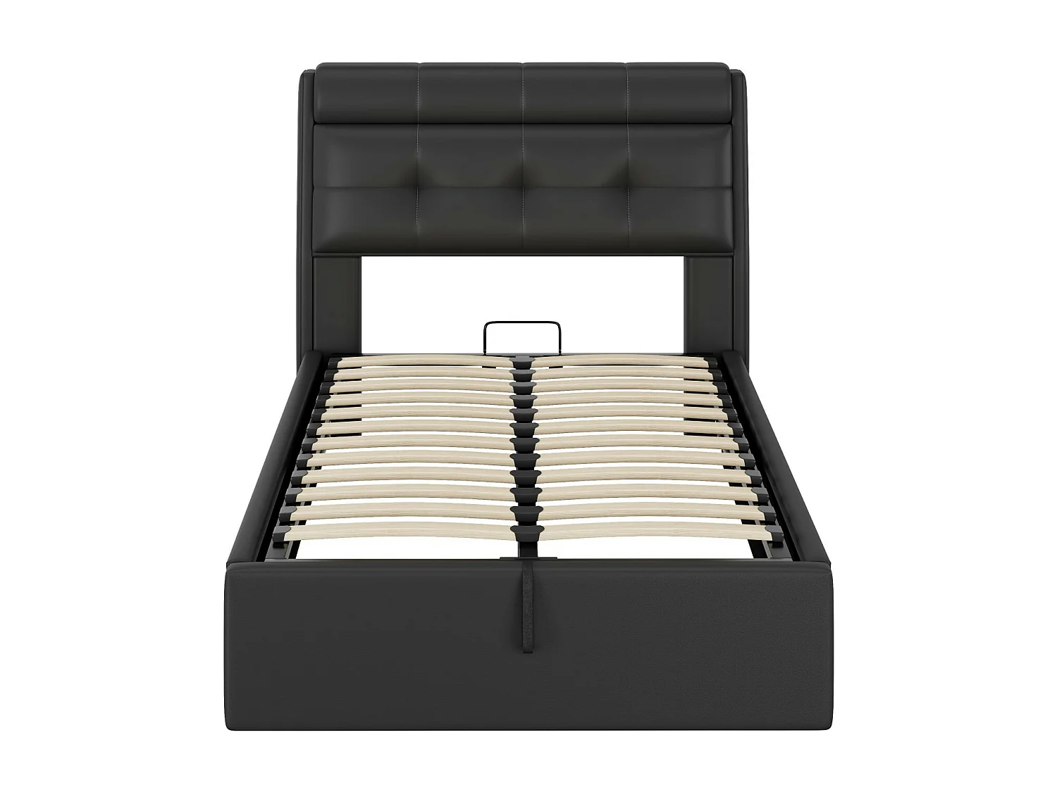 Lit coffre 90x200 cm - lit capitonné avec sommier à lattes et tête de lit coffre - PU - noir - sans matelas