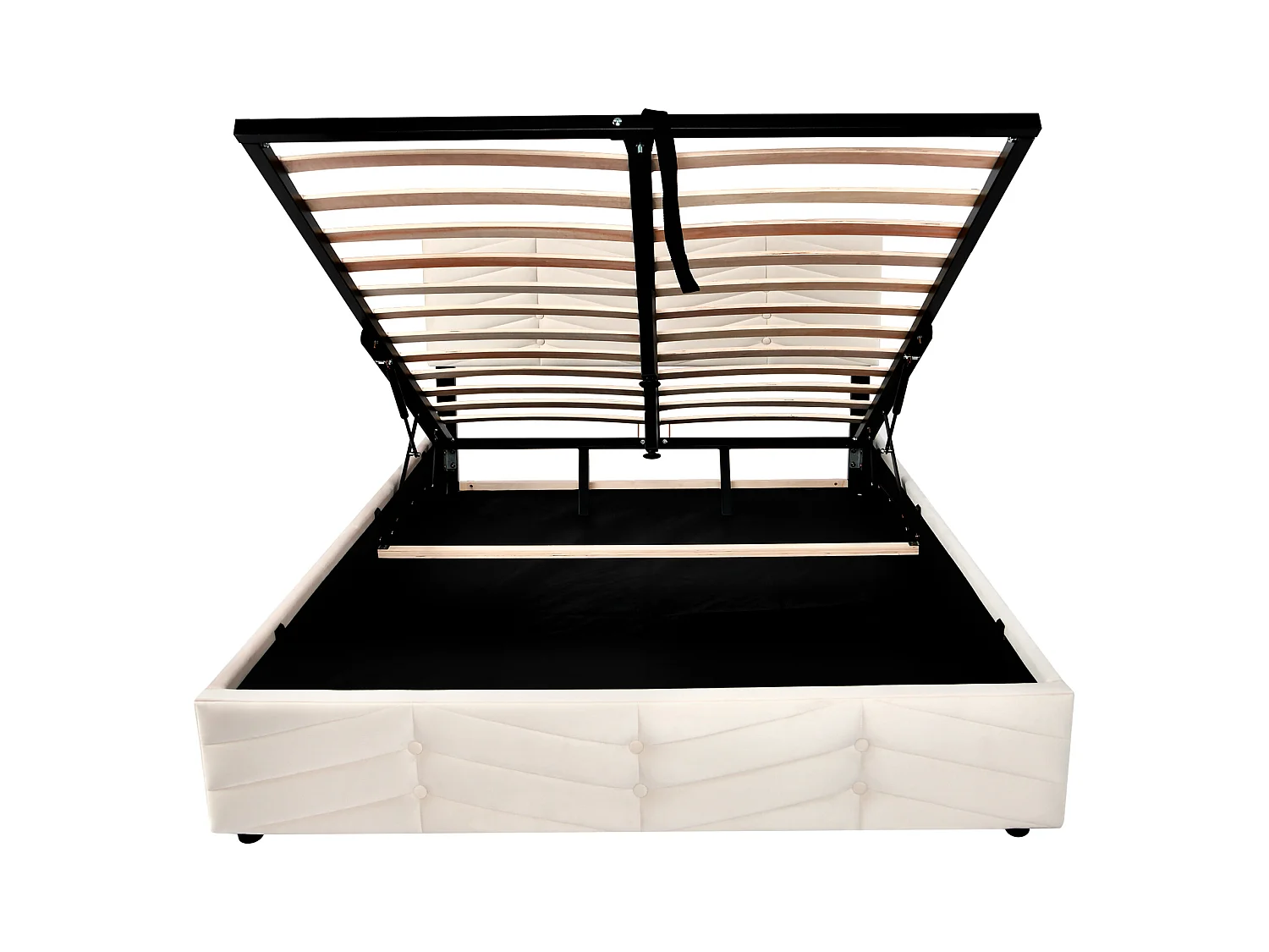 Lit coffre 140x200 cm - Lit double avec tête de lit réglable en hauteur - Style rayé - Velours - Beige