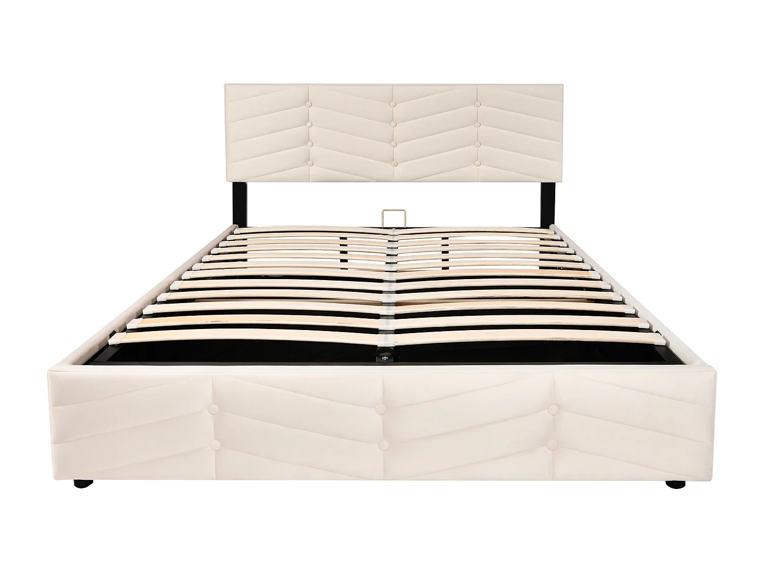 Lit coffre 140x200 cm - Lit double avec tête de lit réglable en hauteur - Style rayé - Velours - Beige