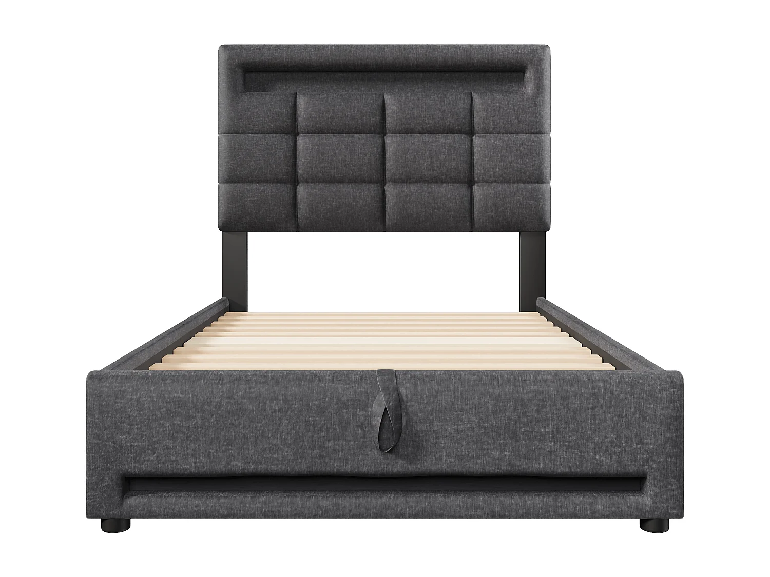 Lit coffre enfant adulte 90x200cm, en Lin gris avec Éclairage LED, Prise USB(sans matelas)