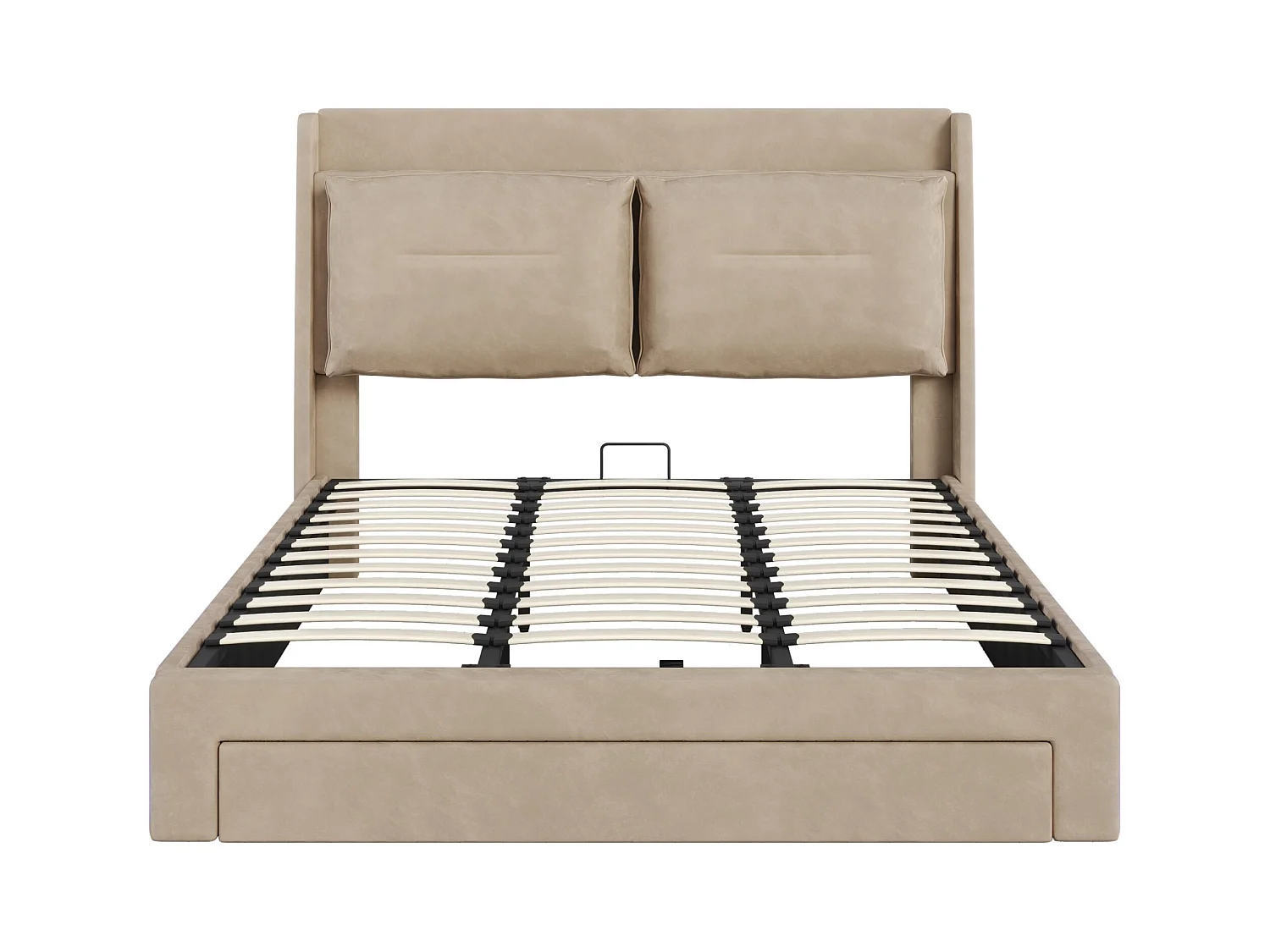 Lit coffre 180x200 cm - lit capitonné avec tiroir de rangement 2 en 1 et bande lumineuse LED - velours - beige - sans matelas