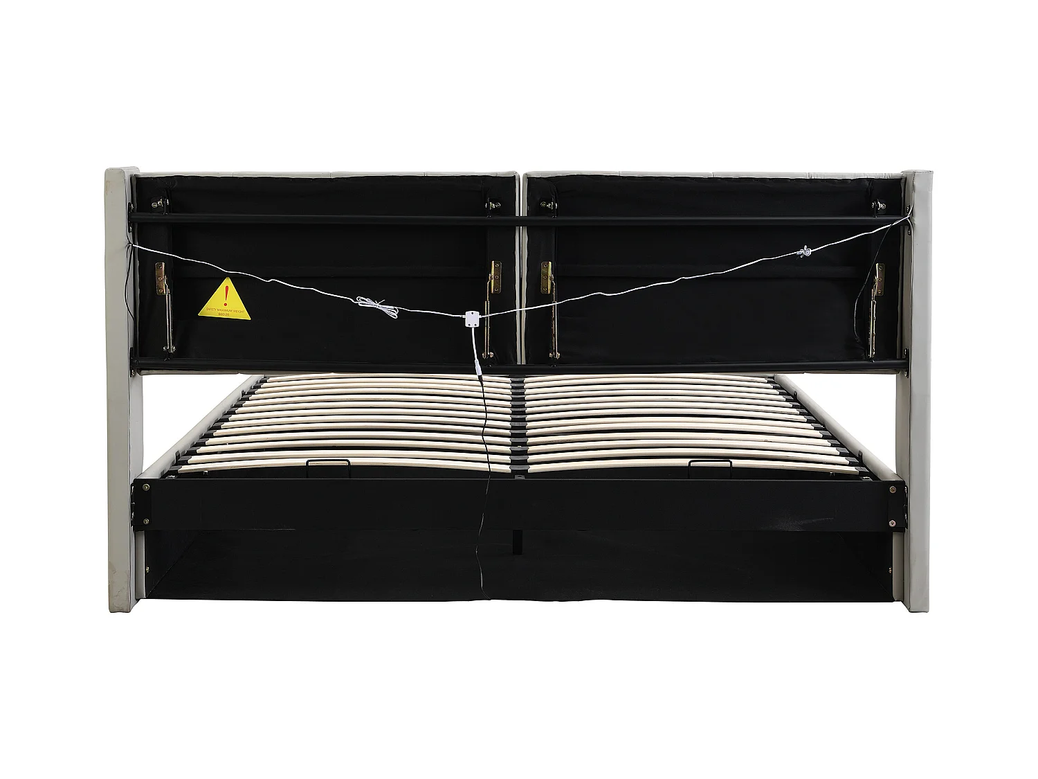 Lit coffre 180x200 cm - lit capitonné avec tiroir de rangement 2 en 1 et bande lumineuse LED - velours - beige - sans matelas