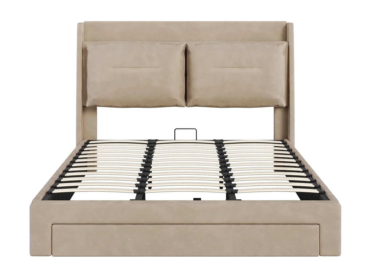Lit coffre 180x200 cm - lit capitonné avec tiroir de rangement 2 en 1 et bande lumineuse LED - velours - beige - sans matelas