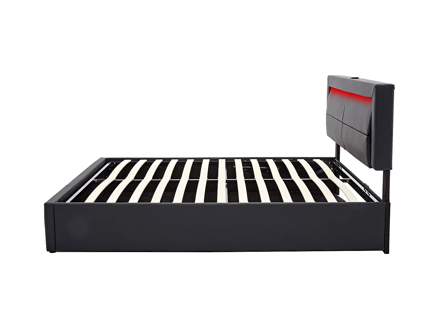 Lit coffre 160x200 cm - lit adulte avec port USB, éclairage LED et rangements - PU - noir - sans matelas