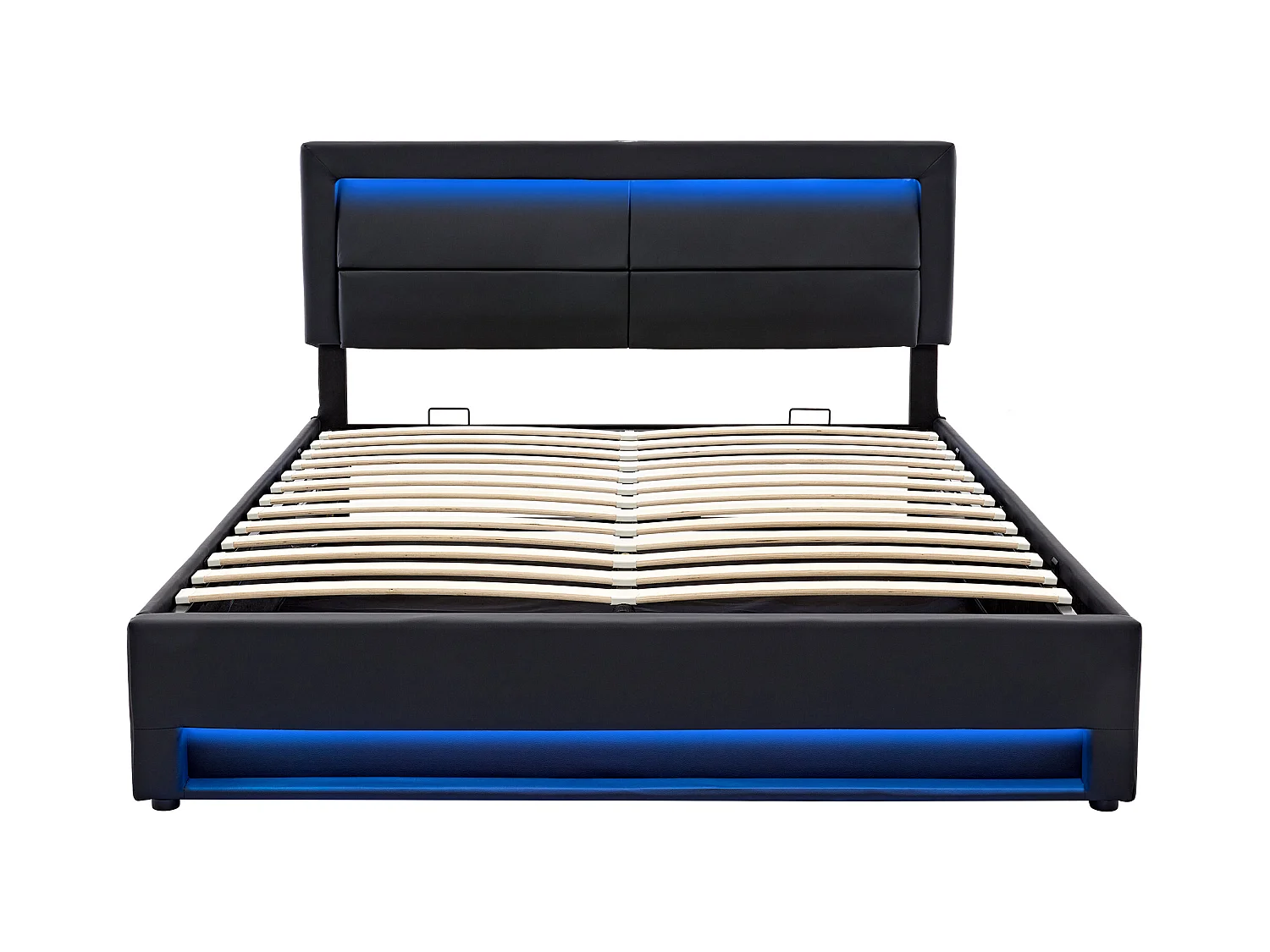 Lit coffre 160x200 cm - lit adulte avec port USB, éclairage LED et rangements - PU - noir - sans matelas
