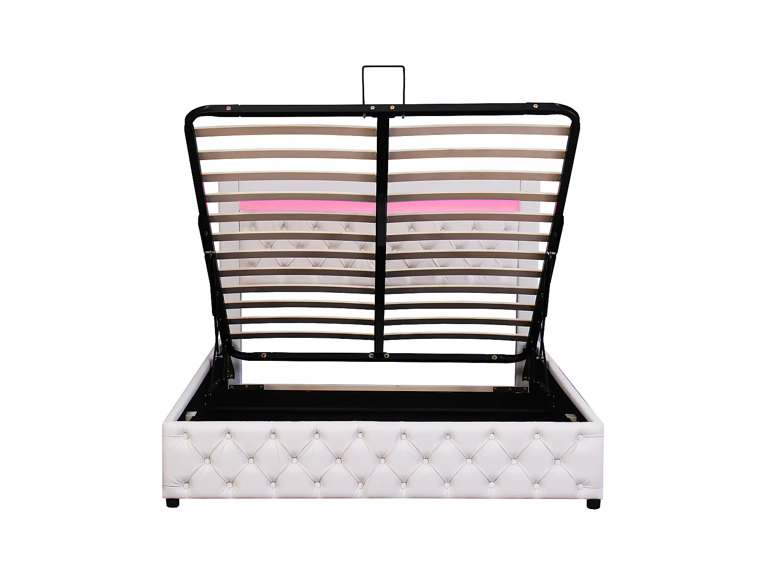 Lit coffre 140x200 cm - lit adulte avec sommier à lattes, rangements et éclairage LED - PU - blanc