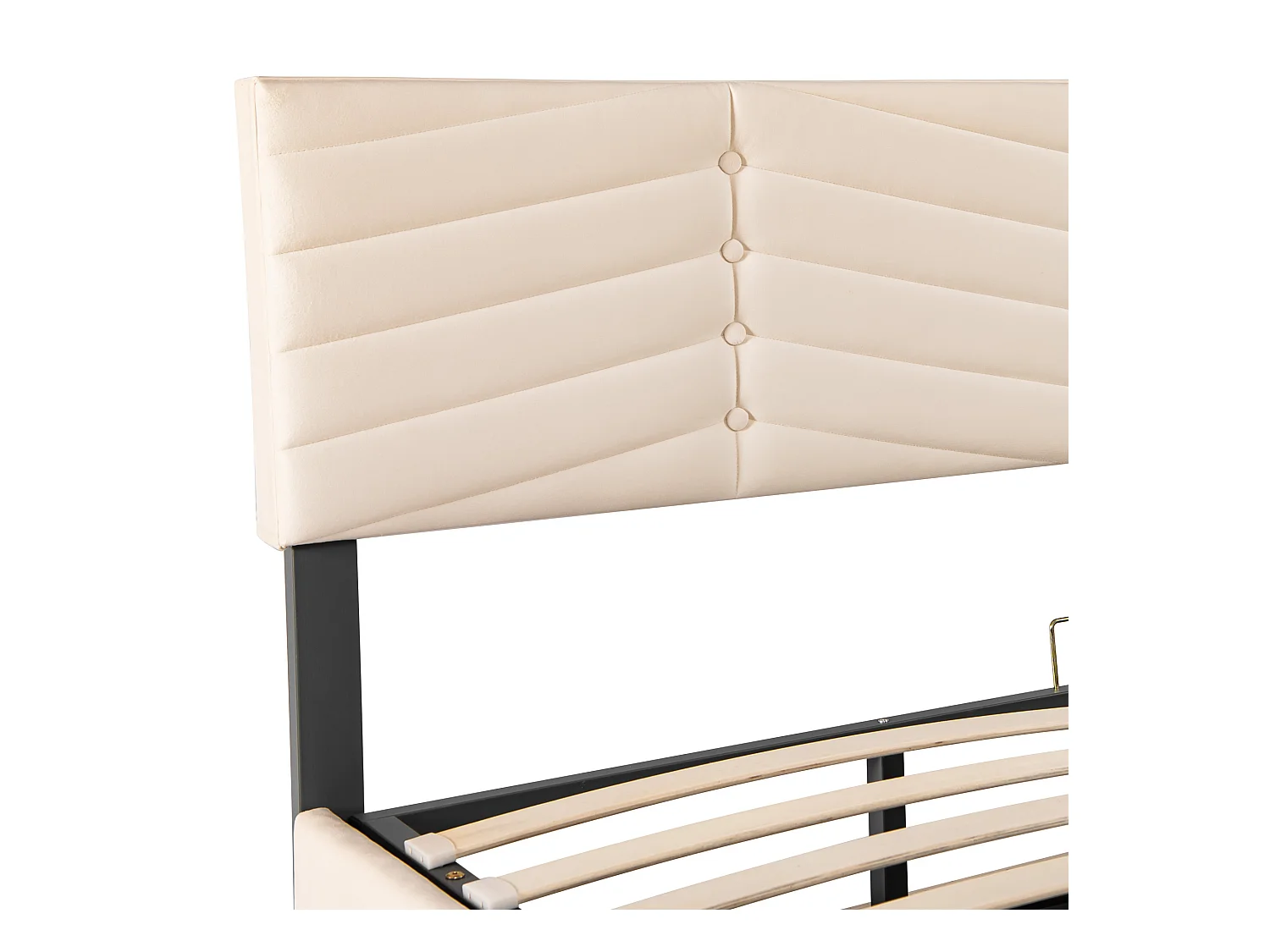 Lit coffre 160x200 cm - Lit adulte avec tête de lit réglable en hauteur - Style rayé - Velours - Beige
