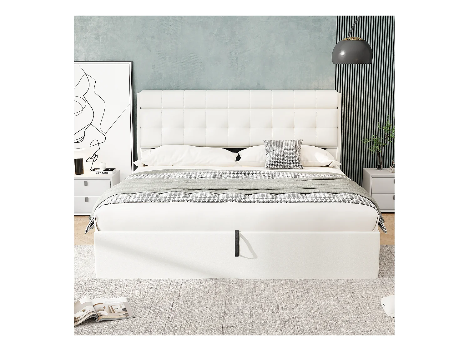 Opbergbed 180x200 cm - volwassen bed met lattenbodem en opberghoofdeinde - PU - wit - zonder matras