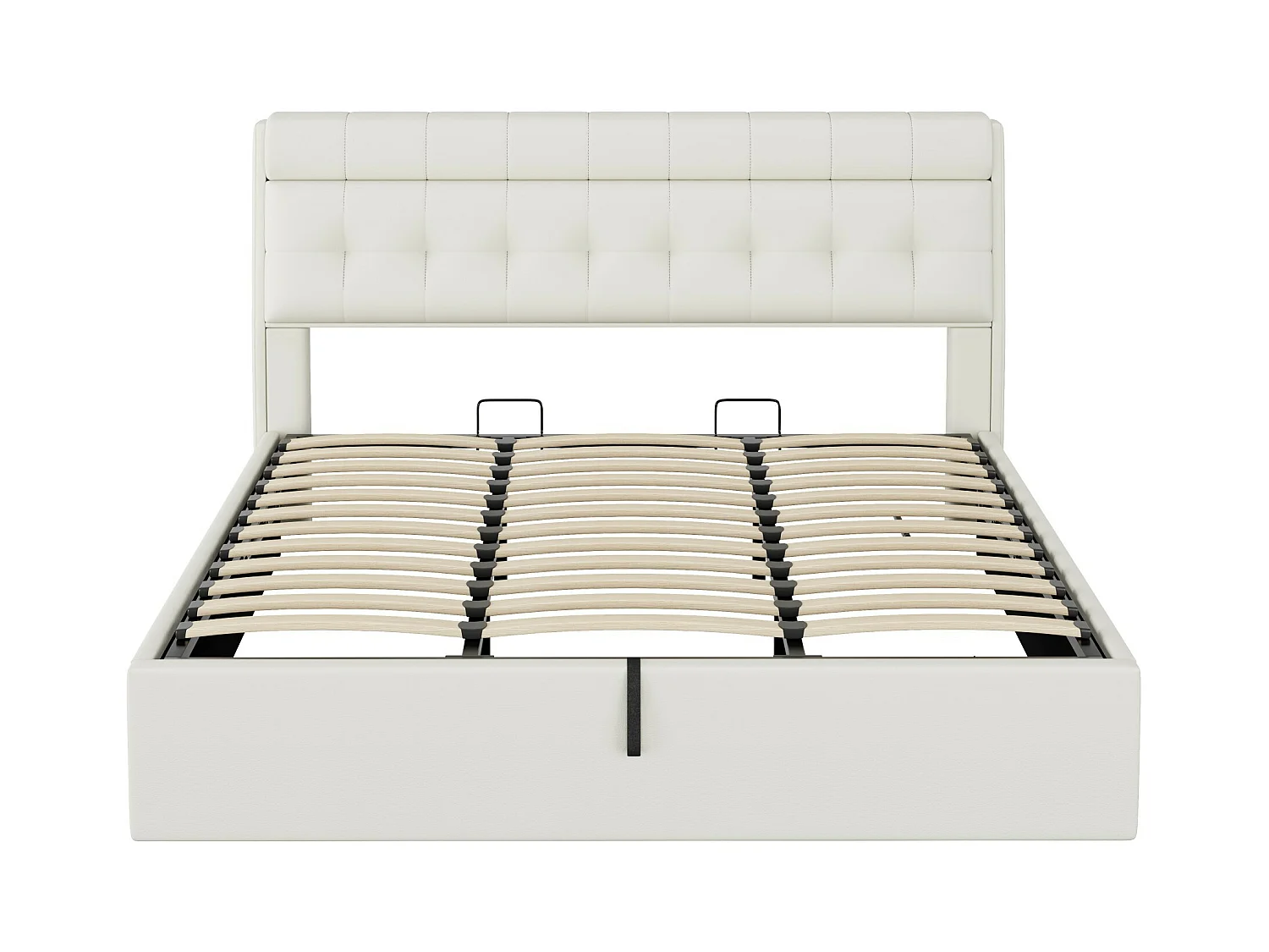 Opbergbed 180x200 cm - volwassen bed met lattenbodem en opberghoofdeinde - PU - wit - zonder matras