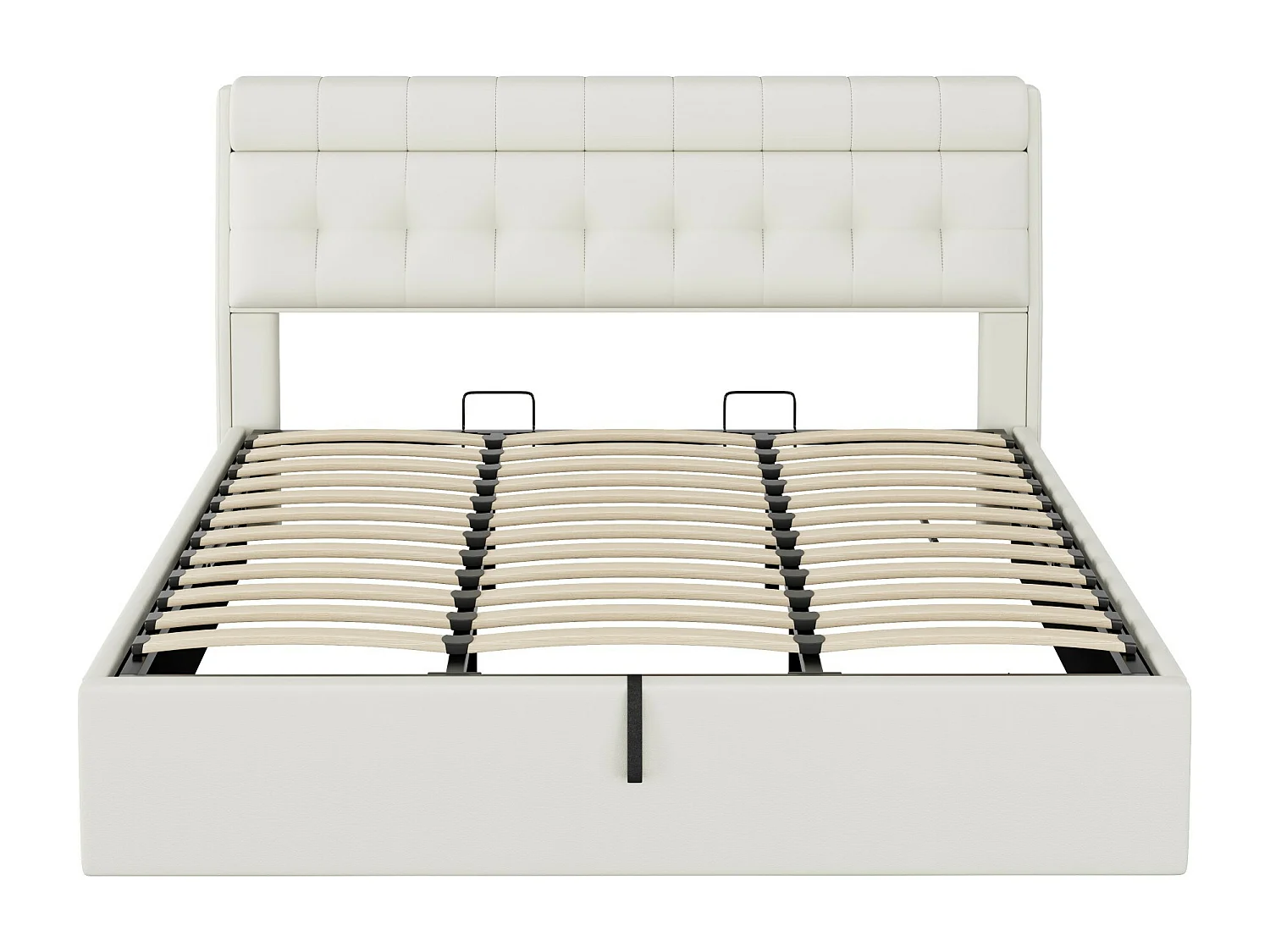 Opbergbed 180x200 cm - volwassen bed met lattenbodem en opberghoofdeinde - PU - wit - zonder matras