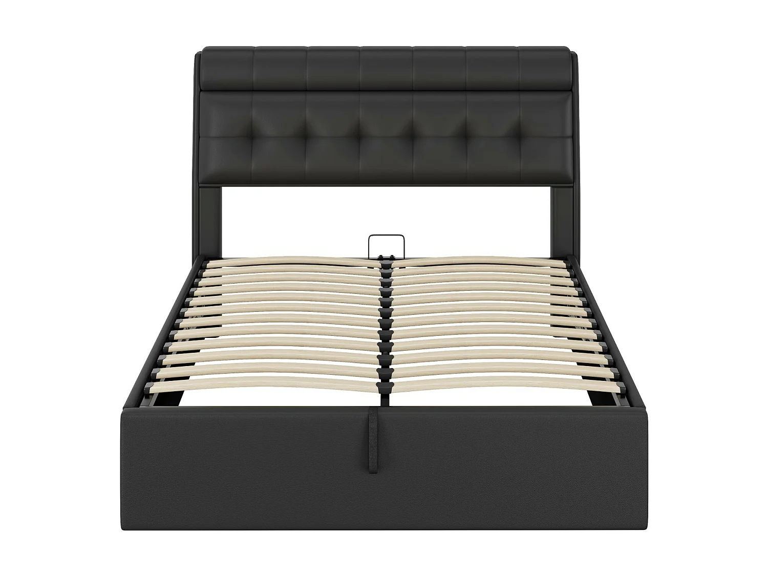 Lit coffre 140x200 cm - lit capitonné avec sommier à lattes et tête de lit coffre - PU - noir - sans matelas