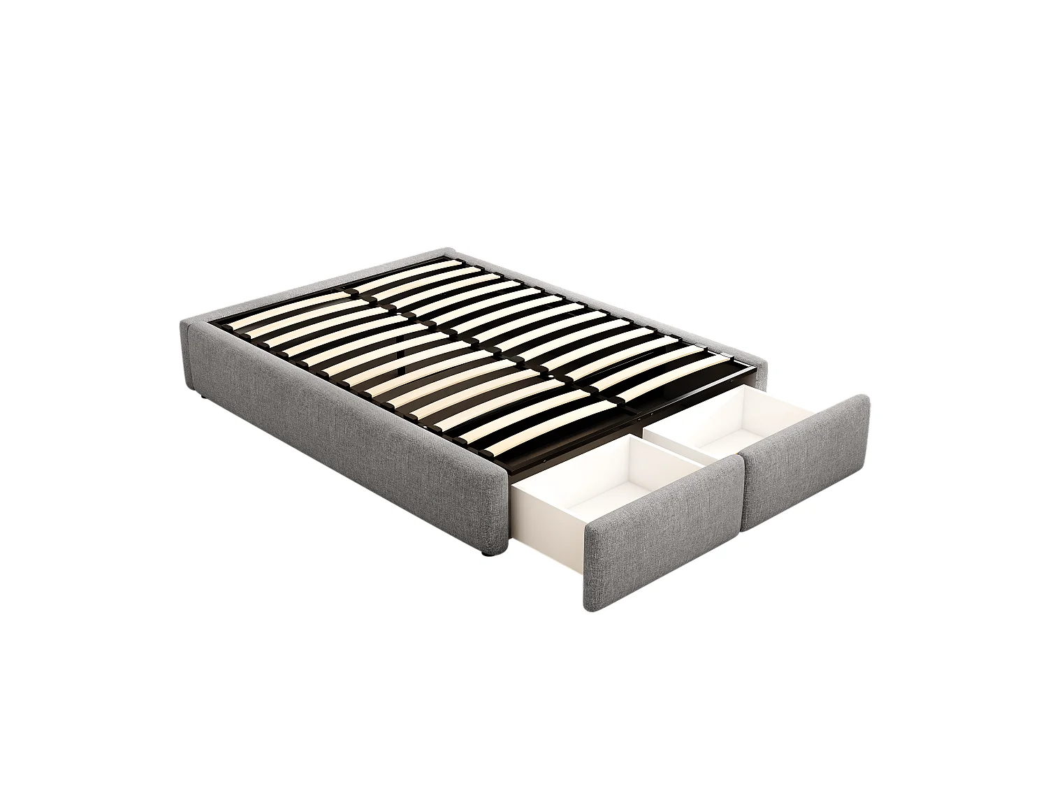 Lit coffre 140x200cm, lit adulte avec 2 tiroirs sans tête de lit, sans matelas, gris