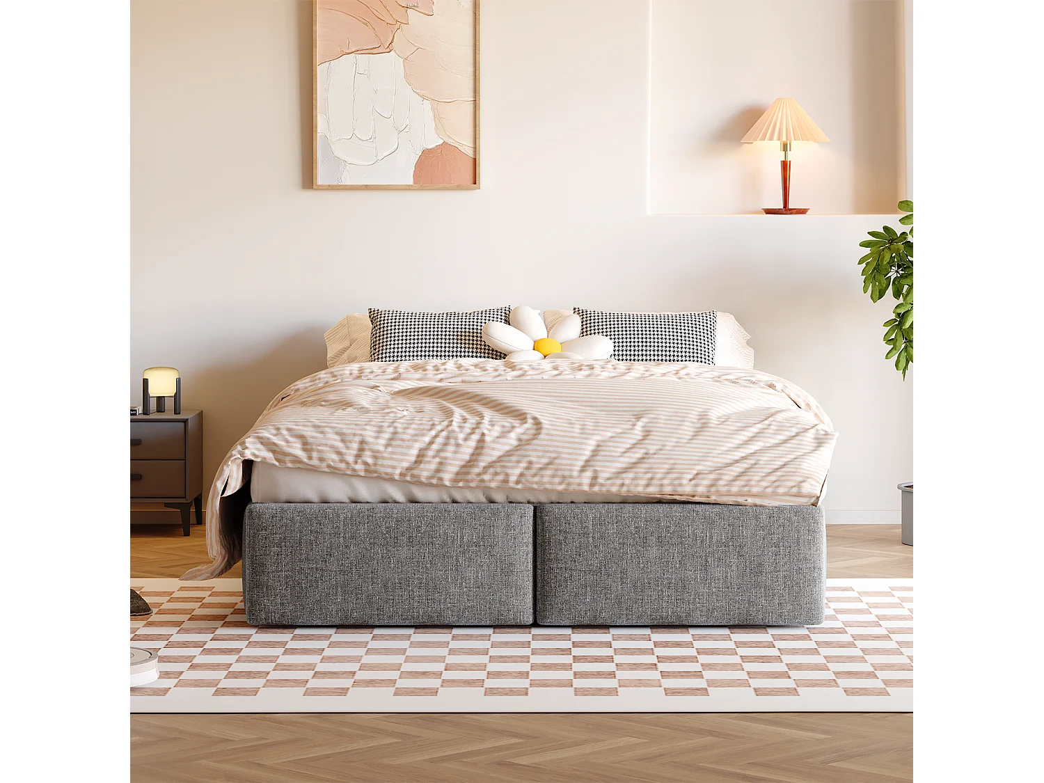 Lit coffre 140x200cm, lit adulte avec 2 tiroirs sans tête de lit, sans matelas, gris