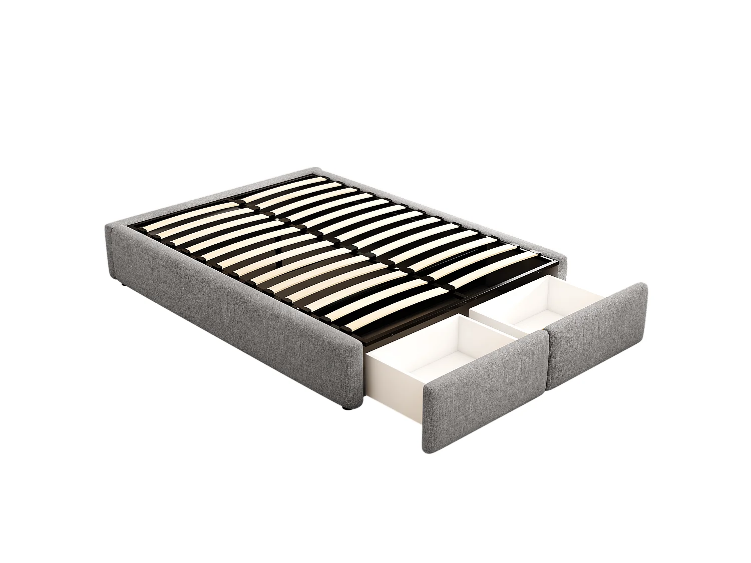 Lit coffre 140x200cm, lit adulte avec 2 tiroirs sans tête de lit, sans matelas, gris