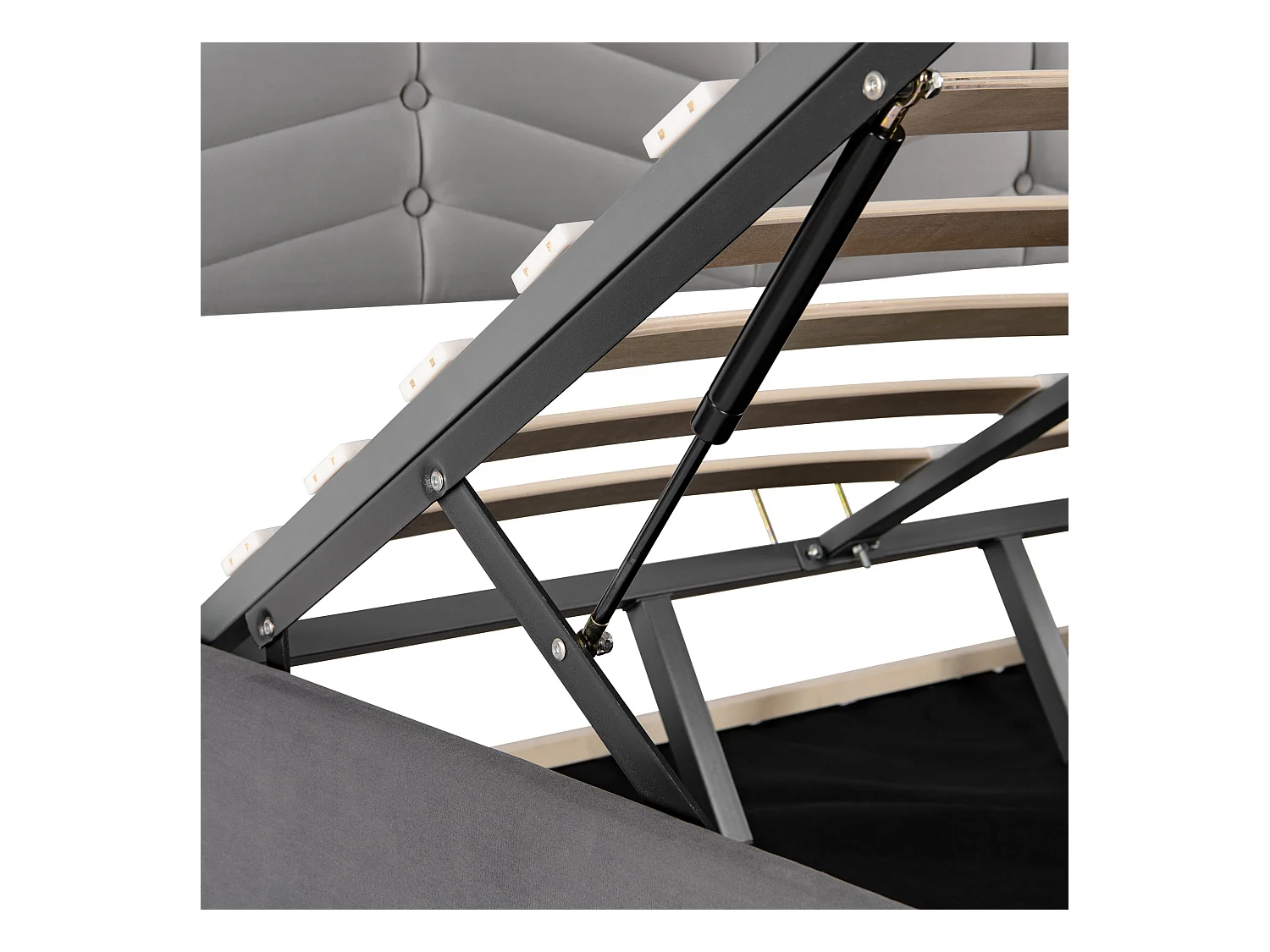 Lit coffre 140x200 cm - Lit adulte avec tête de lit réglable en hauteur - Style rayé - Velours - Gris