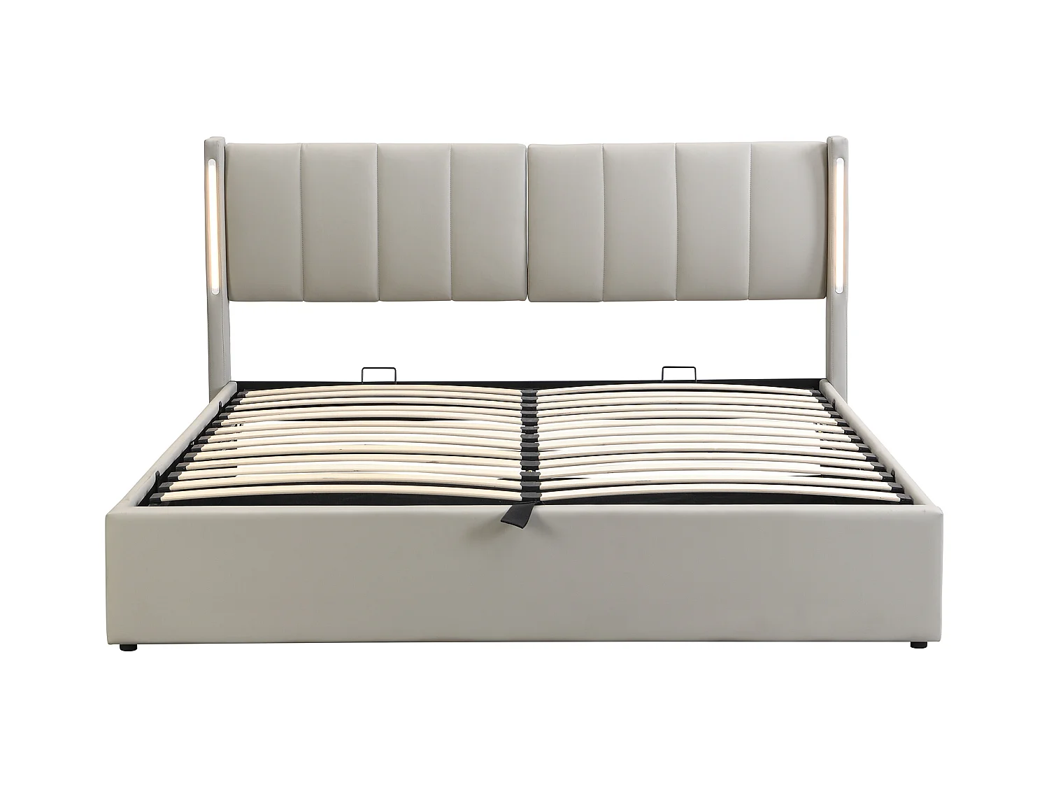 Lit coffre 140x190 cm - Lit adulte avec éclairage LED et port USB rechargeable - tête de lit réglable - PU - gris