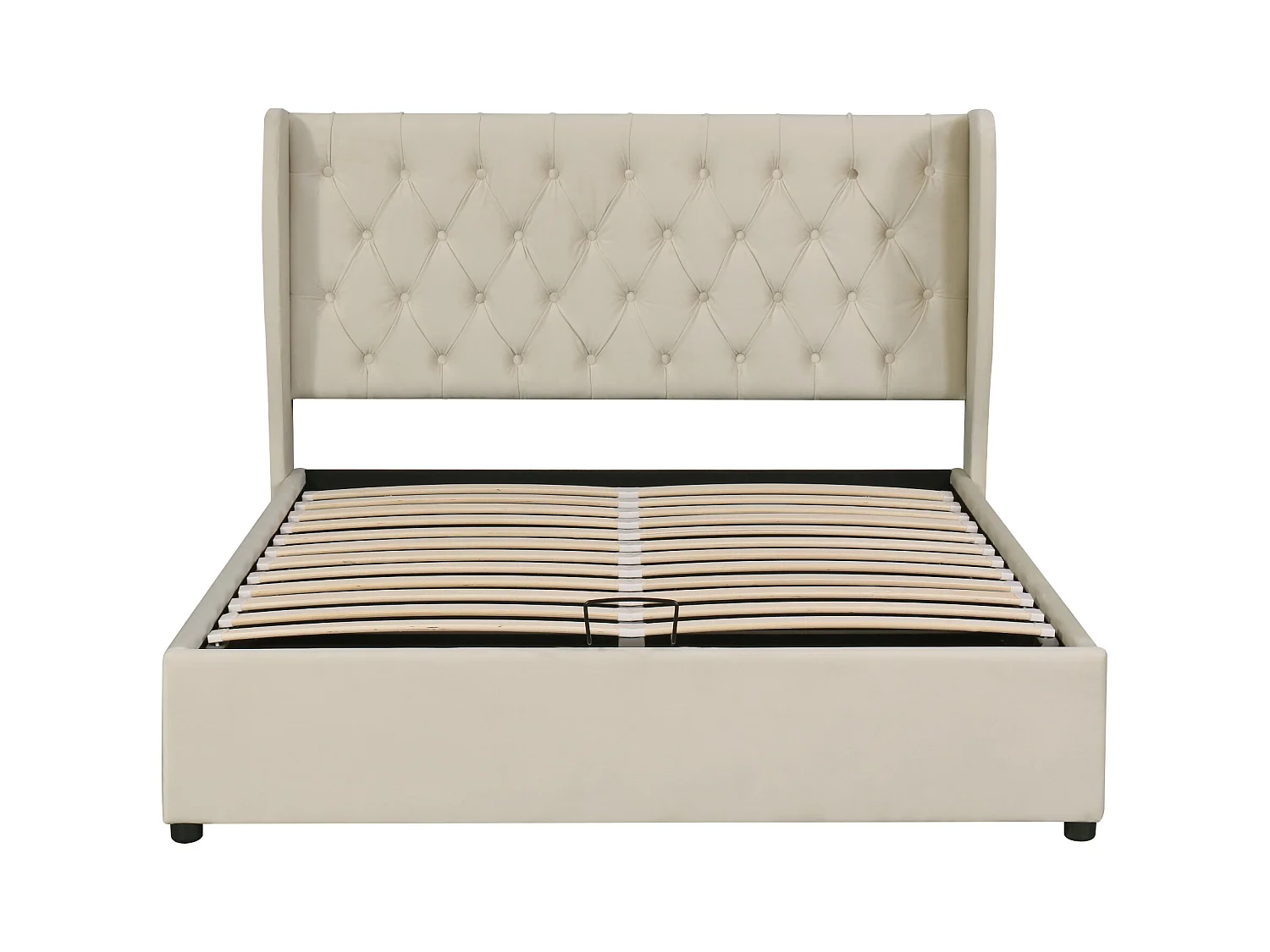 Lit coffre adulte 140x200 cm - Forme oreille - en velours beige (sans matelas)