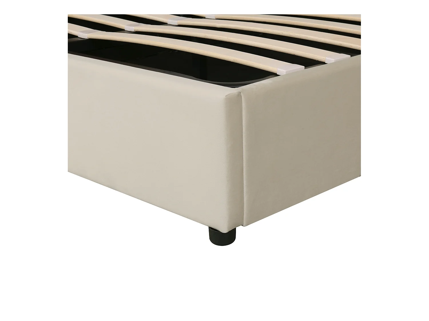 Lit coffre adulte 140x200 cm - Forme oreille - en velours beige (sans matelas)