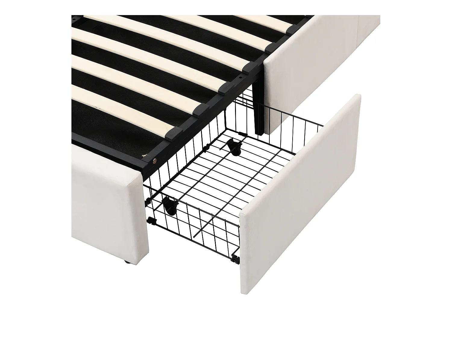 Cama con almacenaje 140x200 cm - cama acolchada con 3 cajones, cómodas y cabecero - terciopelo - beige