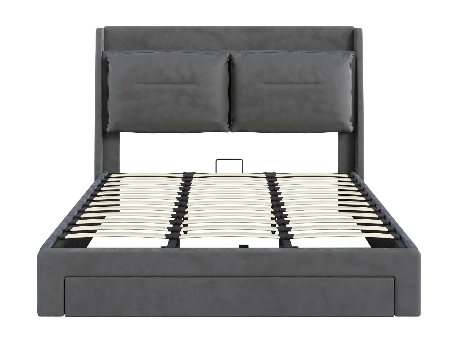 Lit coffre 180x200 cm - lit adulte avec tiroir de rangement 2 en 1 et bande lumineuse LED - velours - gris foncé - sans matelas