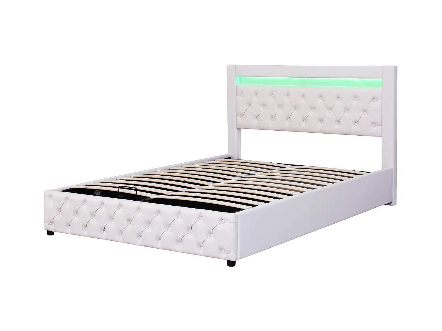 Stauraumbett 160x200 cm - Polsterbett mit Lattenrost, Stauraum und LED-Beleuchtung - PU - weiß
