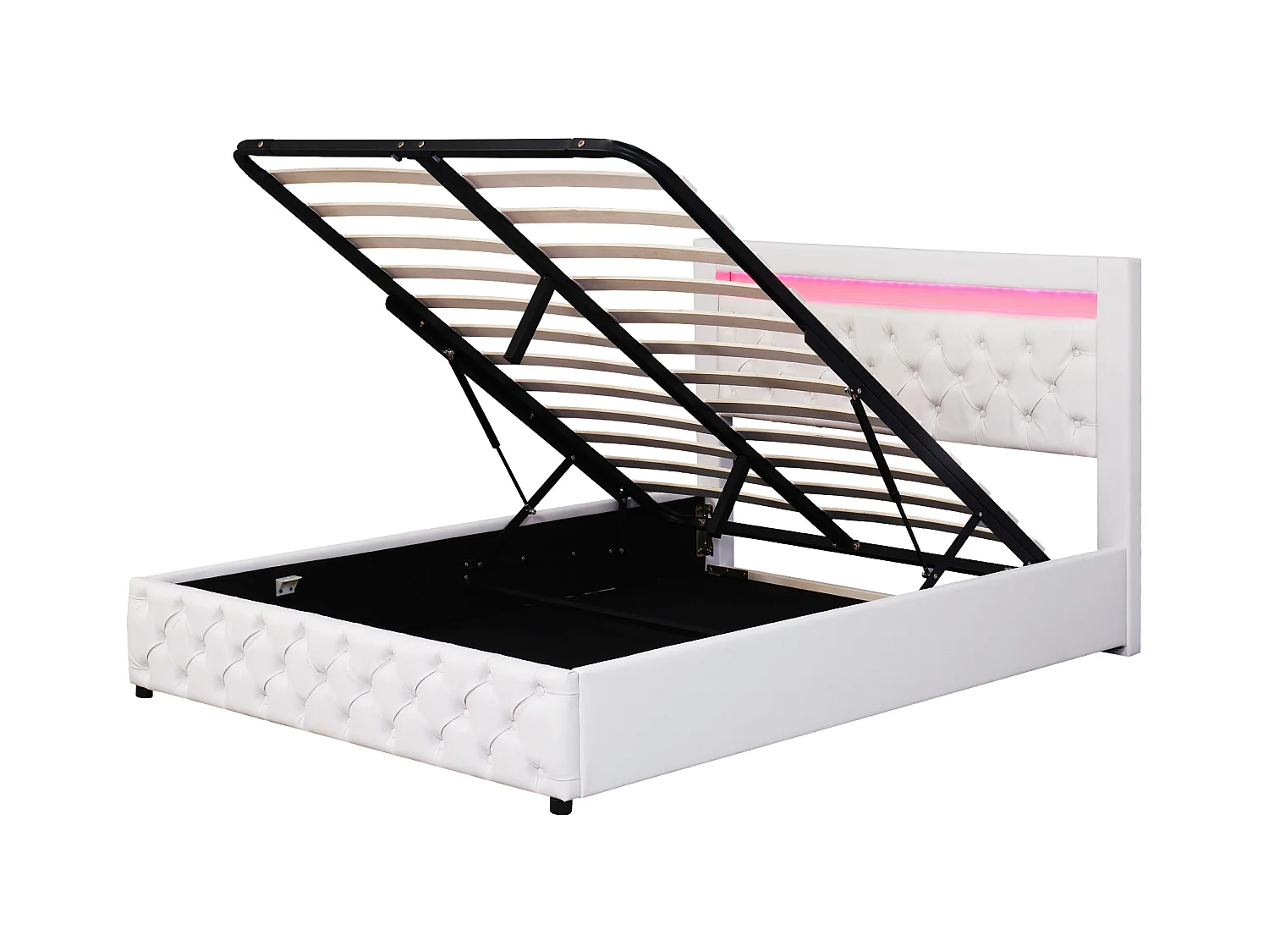 Stauraumbett 160x200 cm - Polsterbett mit Lattenrost, Stauraum und LED-Beleuchtung - PU - weiß