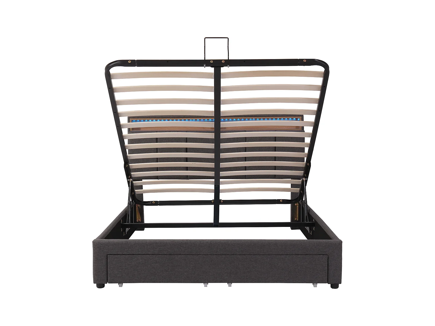 Lit coffre adulte 140x190 cm ,lit adulte en tissu lin gris avec LED – Design moderne,sommier inclus(sans matelas)