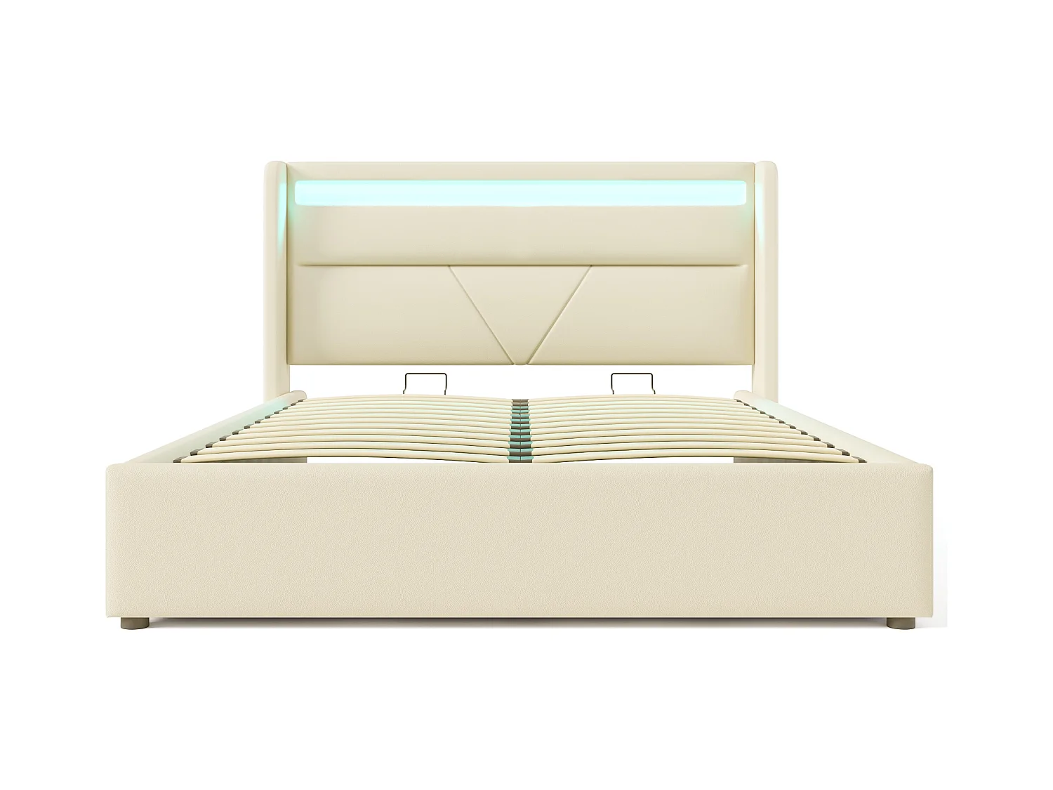 Lit coffre 140x200 cm - lit double avec bandeau lumineux LED et télécommande - PU - blanc