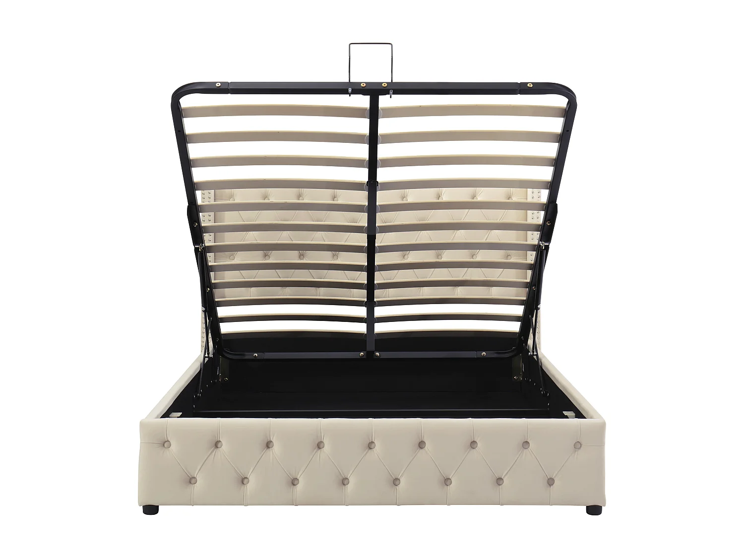 Lit coffre 140x200 cm - lit adulte en forme d'oreille double rangée de rivets - lit double - velours - beige