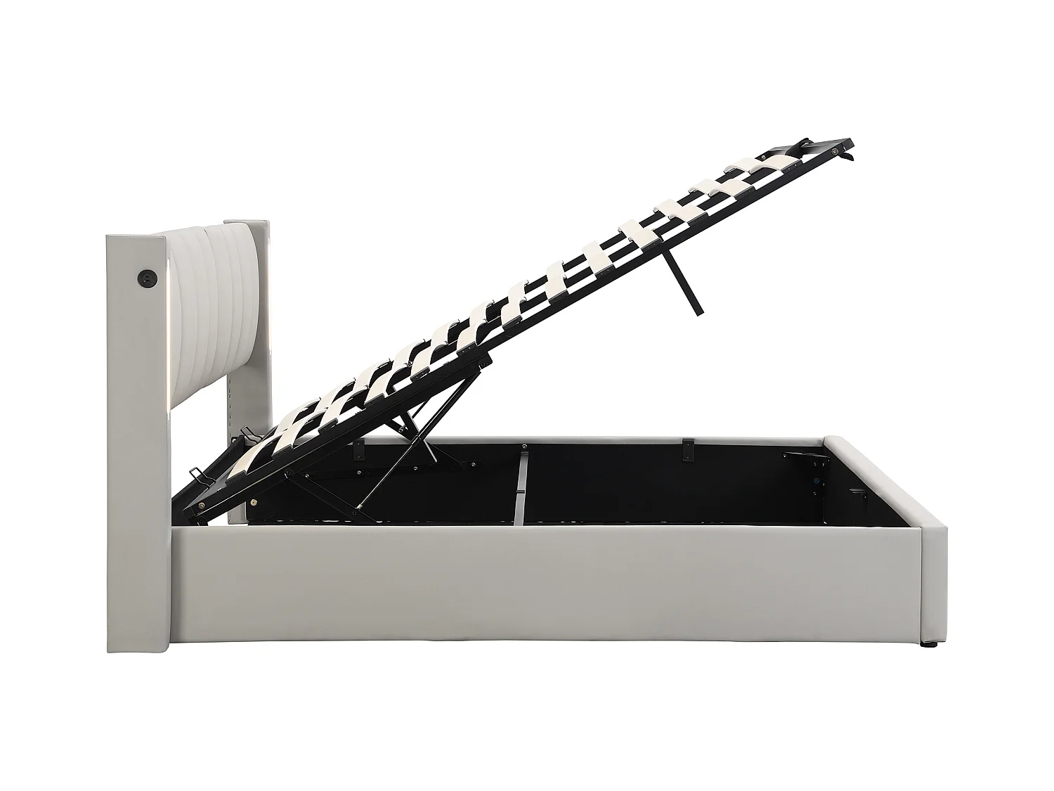 Lit coffre 180x200 cm - lit capitonné avec éclairage LED et port USB rechargeable - tête de lit réglable - PU - gris