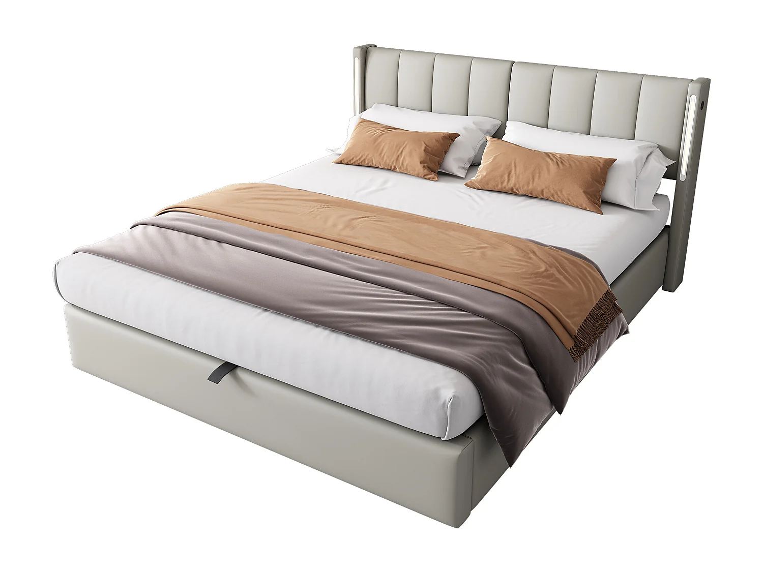 Cama contenedor 180x200 cm - cama acolchada con iluminación LED y puerto USB recargable - cabecero ajustable - PU - gris