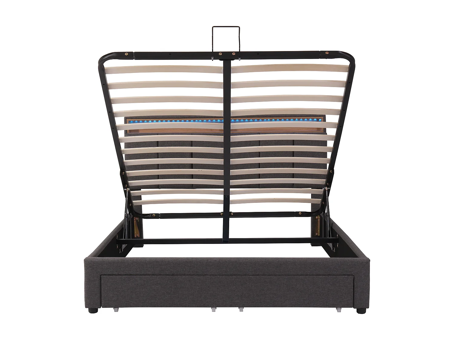 Lit coffre adulte 140x200 cm ,lit adulte en tissu lin gris avec LED – Design moderne,sommier inclus(sans matelas)