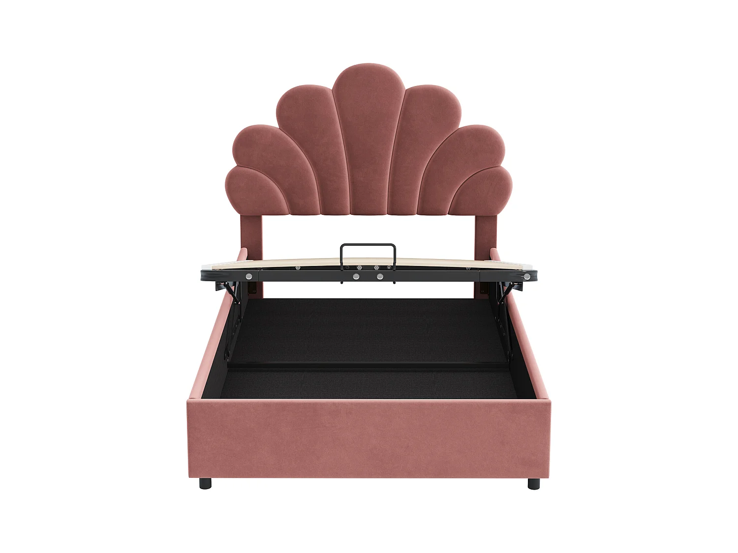 Lit coffre 90x200 cm rouge en velours - lit adulte simple Tête Florale et Sommier - lit avec rangement - Sans Matelas