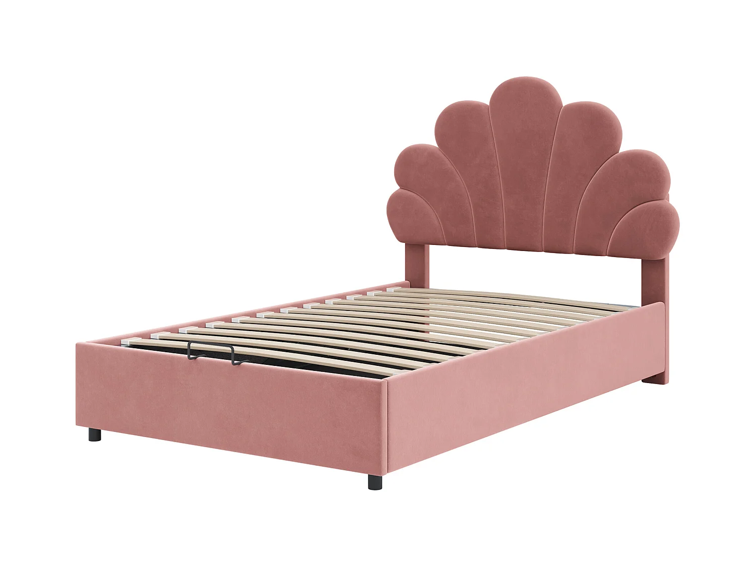 Lit coffre 90x200 cm rouge en velours - lit adulte simple Tête Florale et Sommier - lit avec rangement - Sans Matelas