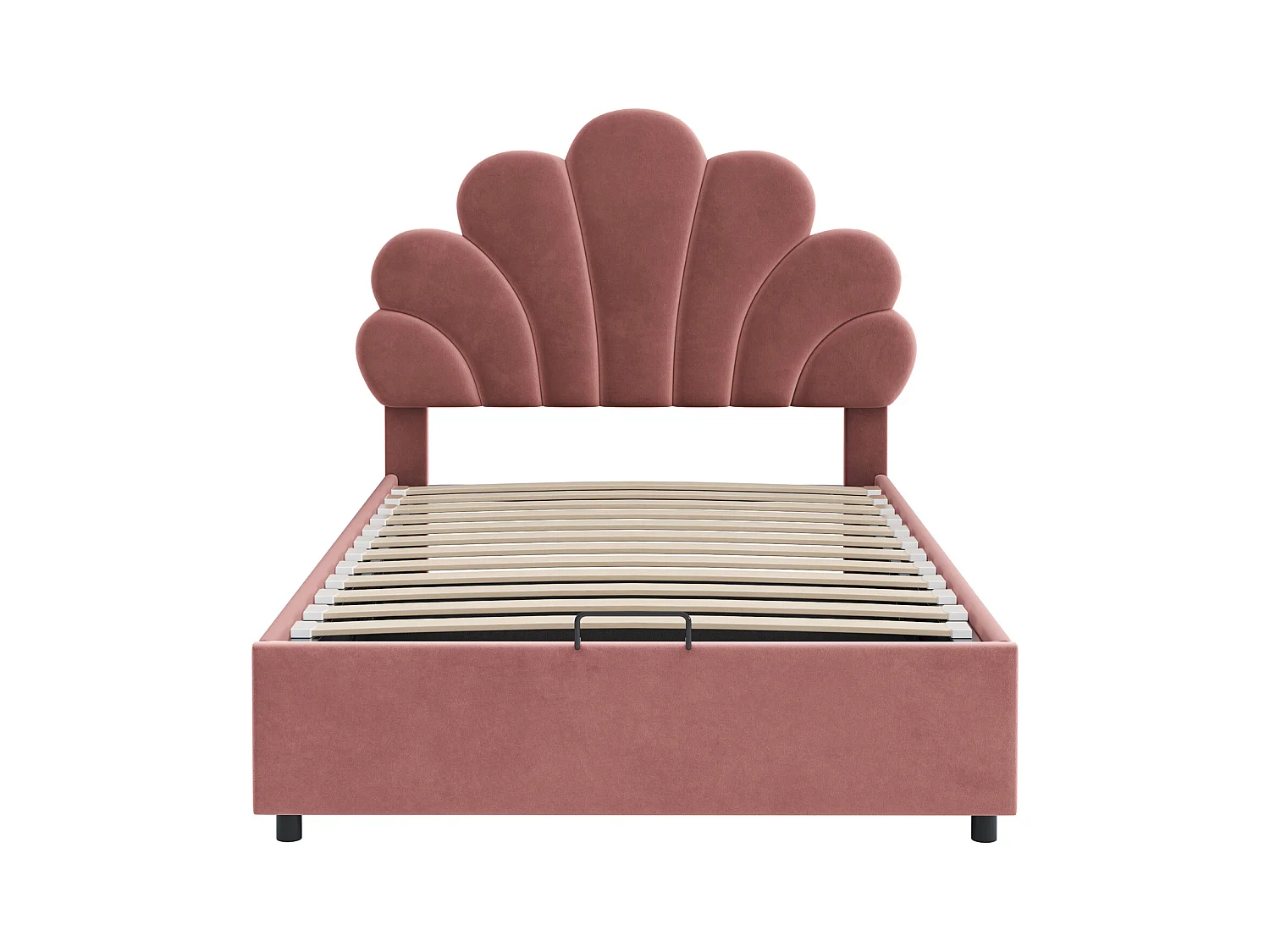 Lit coffre 90x200 cm rouge en velours - lit adulte simple Tête Florale et Sommier - lit avec rangement - Sans Matelas