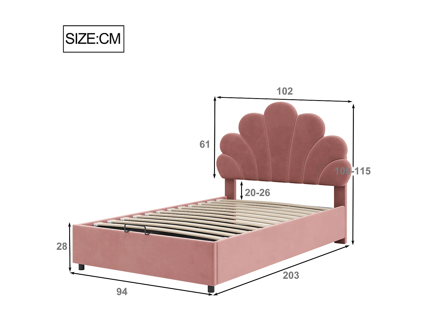Lit coffre 90x200 cm rouge en velours - lit adulte simple Tête Florale et Sommier - lit avec rangement - Sans Matelas