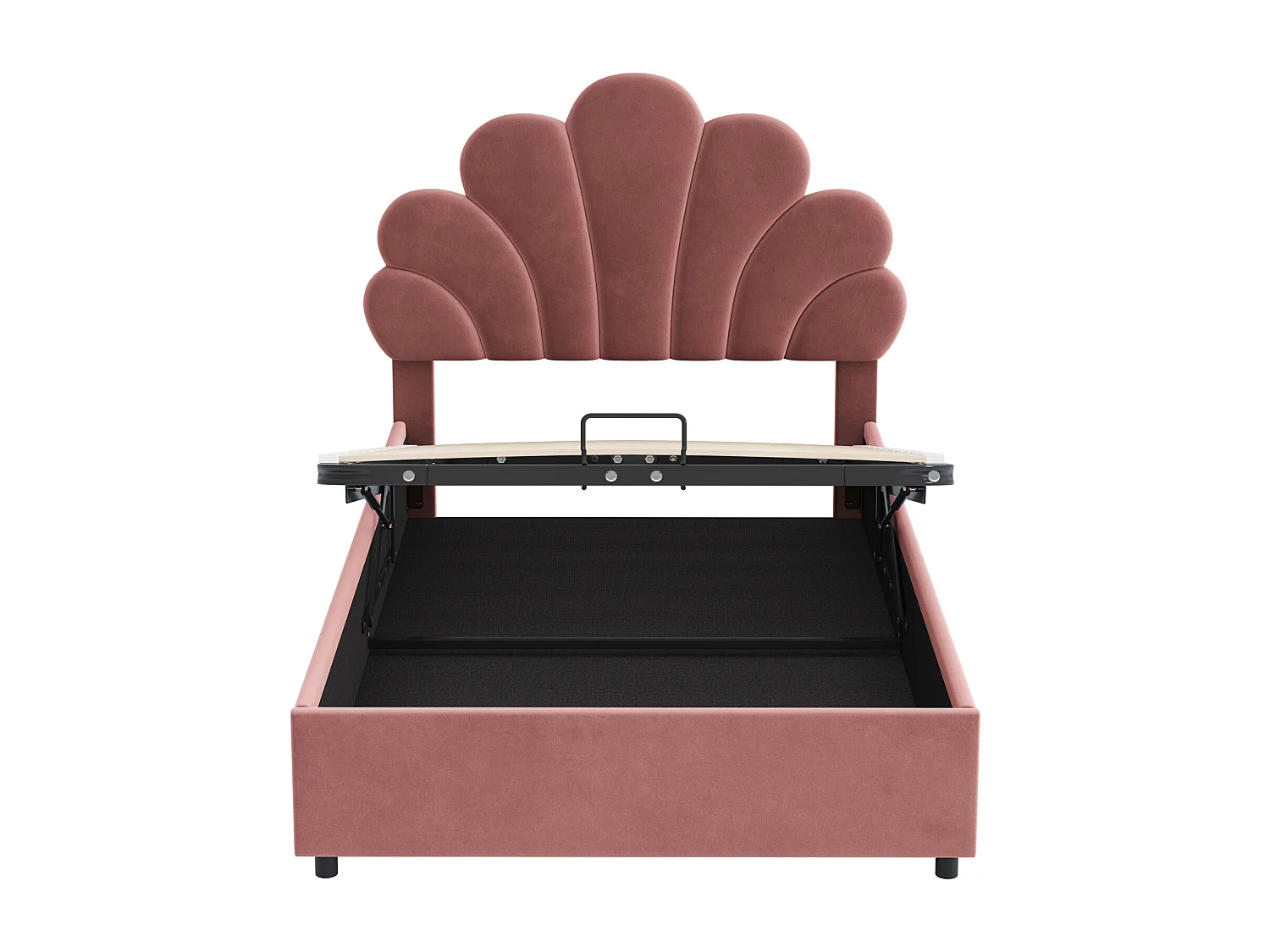 Lit coffre 90x200 cm rouge en velours - lit adulte simple Tête Florale et Sommier - lit avec rangement - Sans Matelas