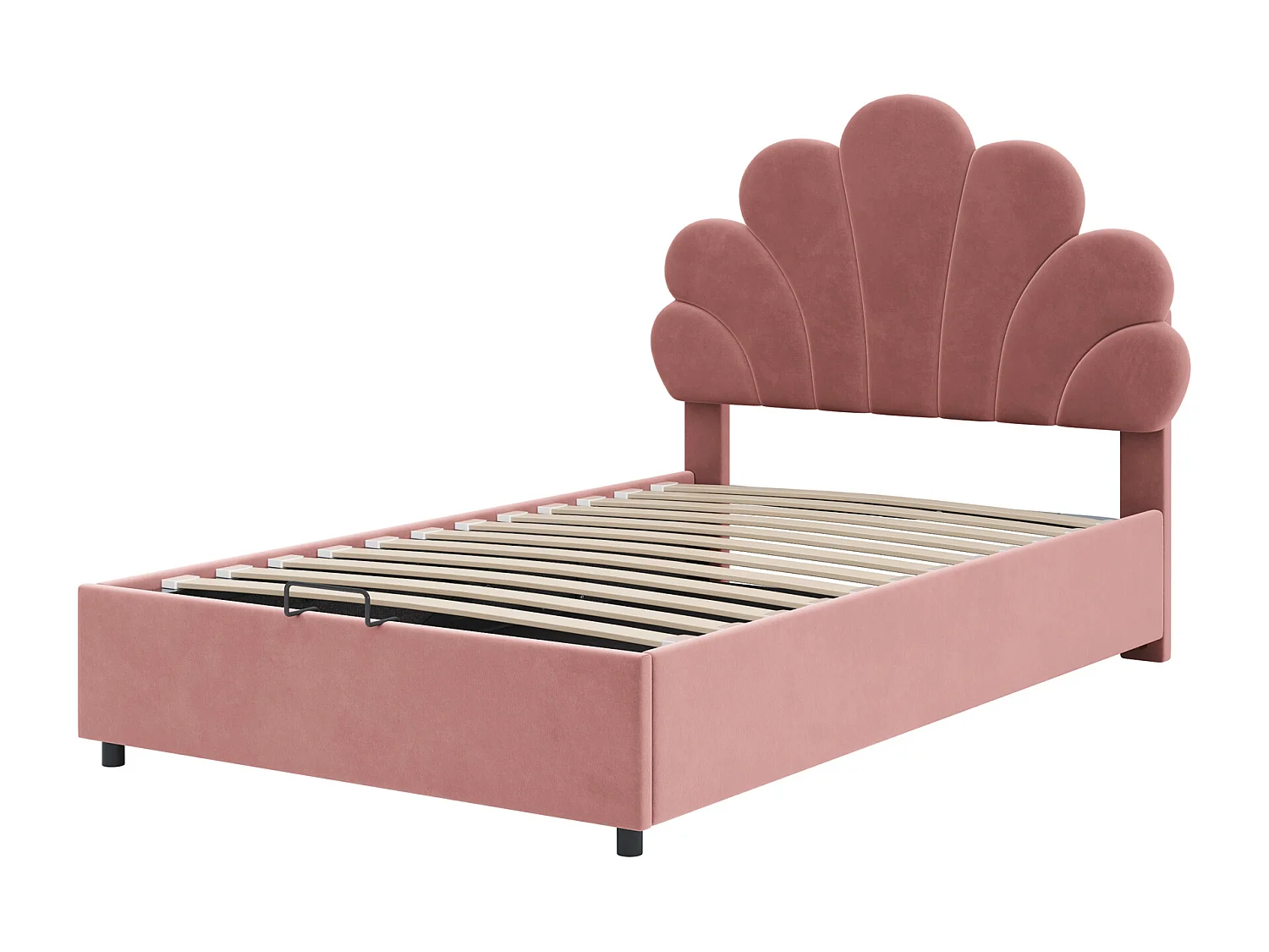 Lit coffre 90x200 cm rouge en velours - lit adulte simple Tête Florale et Sommier - lit avec rangement - Sans Matelas